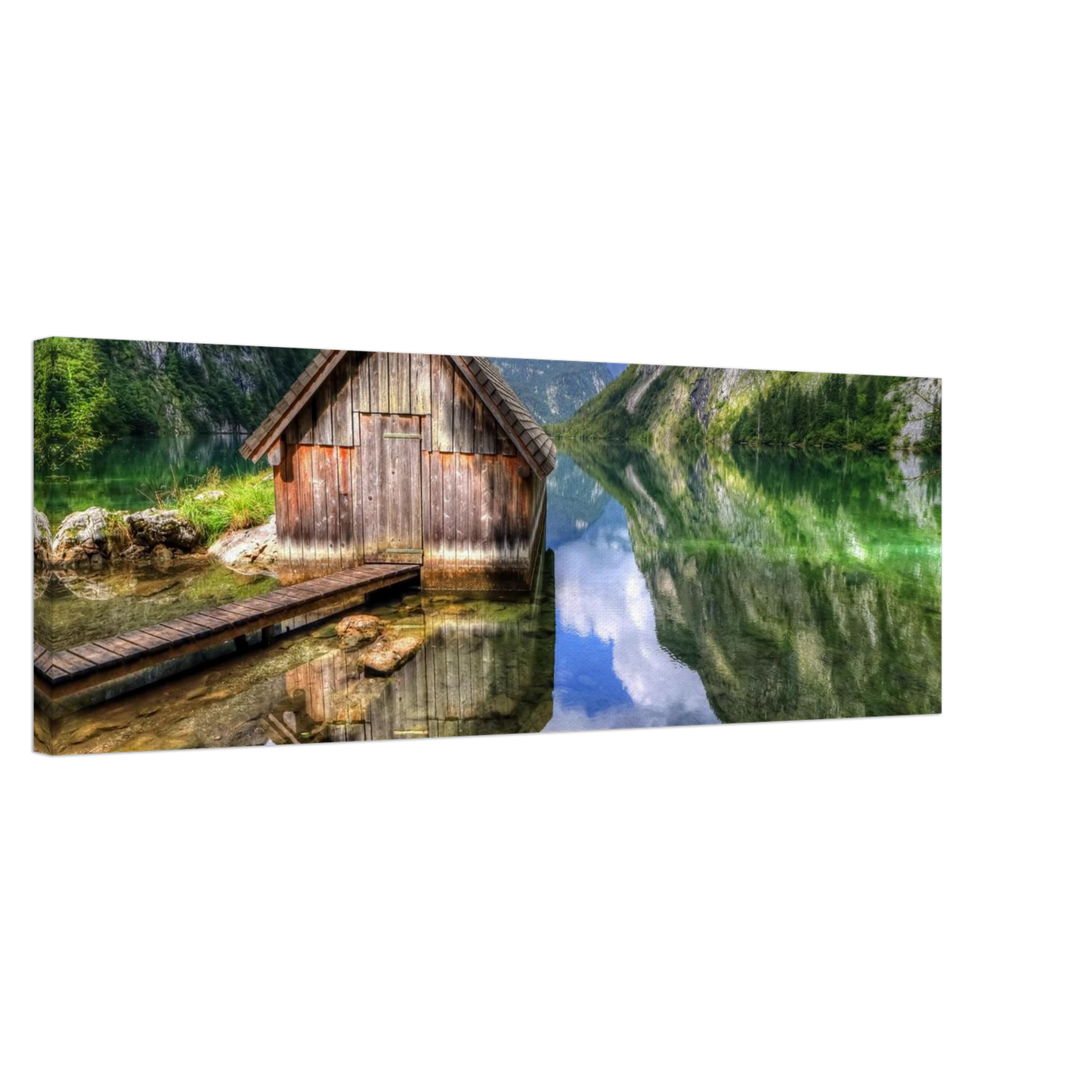Wandbild bergschutzhuette am see ein idyllisches refugium fuer ihre wanddekoration
