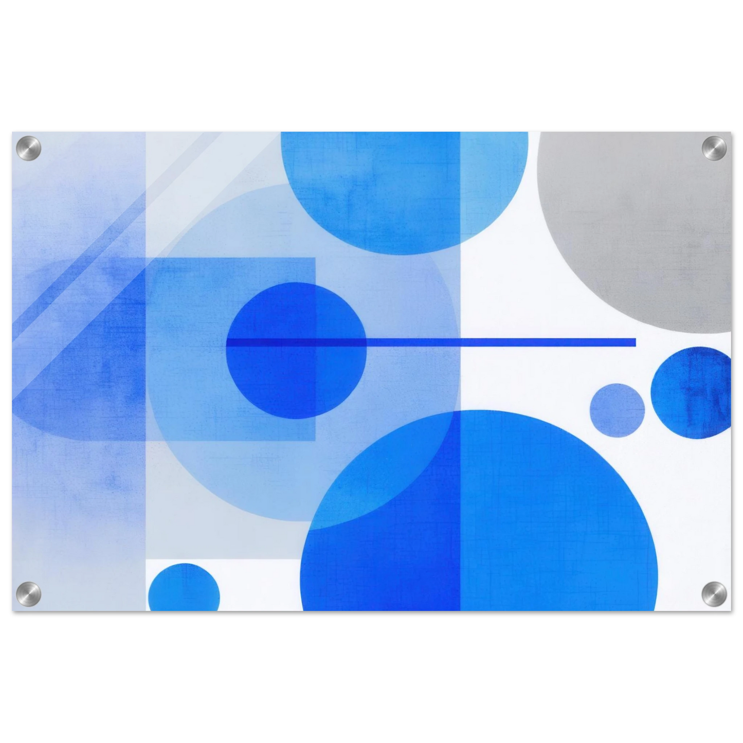 Wandbild geometrische abstraktion in koenigsblau und azur modernes dekor mit kreis rechteckformen