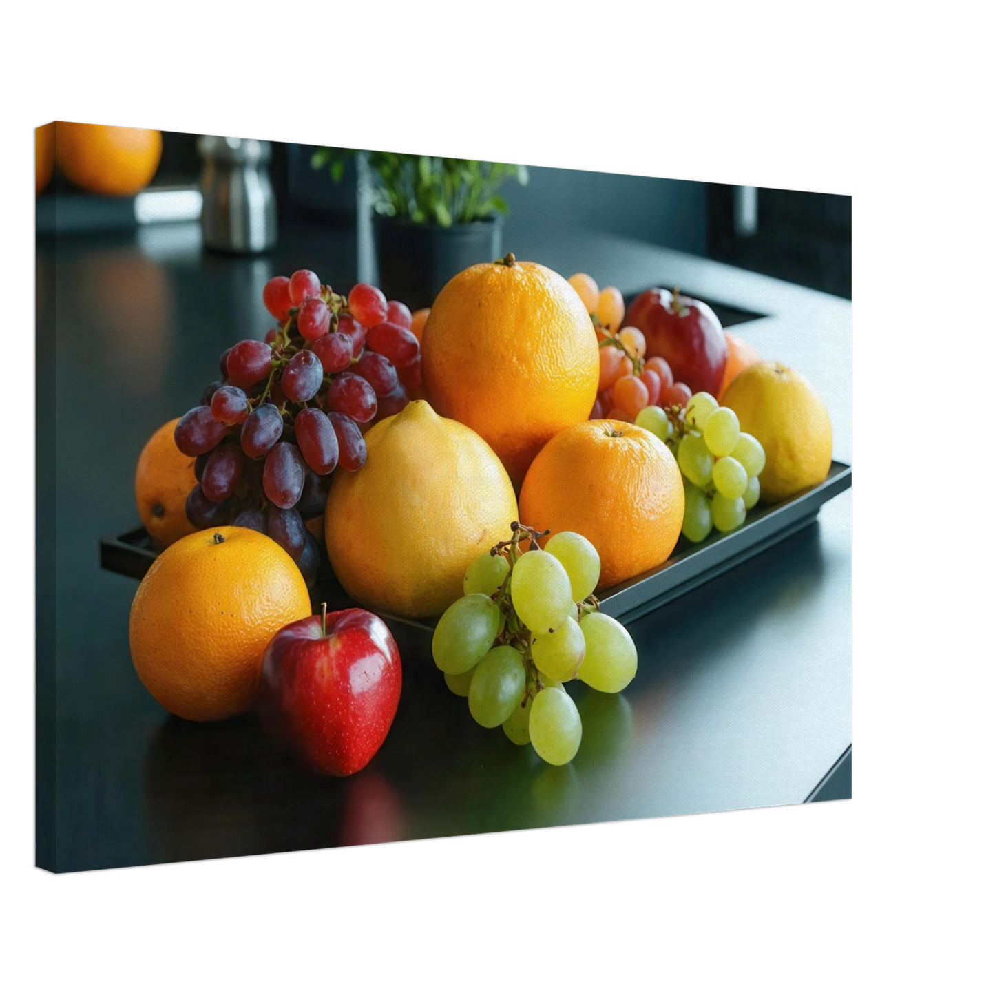 Wandbild fruchtbare fuelle lebendige komposition mit zitrusfruechten und trauben
