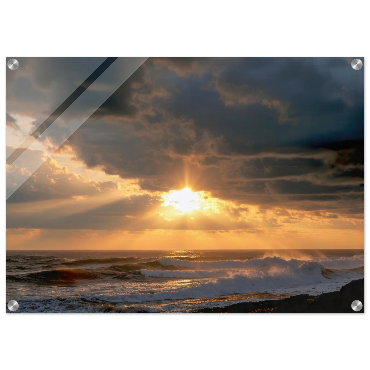 Wandbild dramatischer ozean sonnenuntergang kuestenkunst in ihrer wunschgroesse