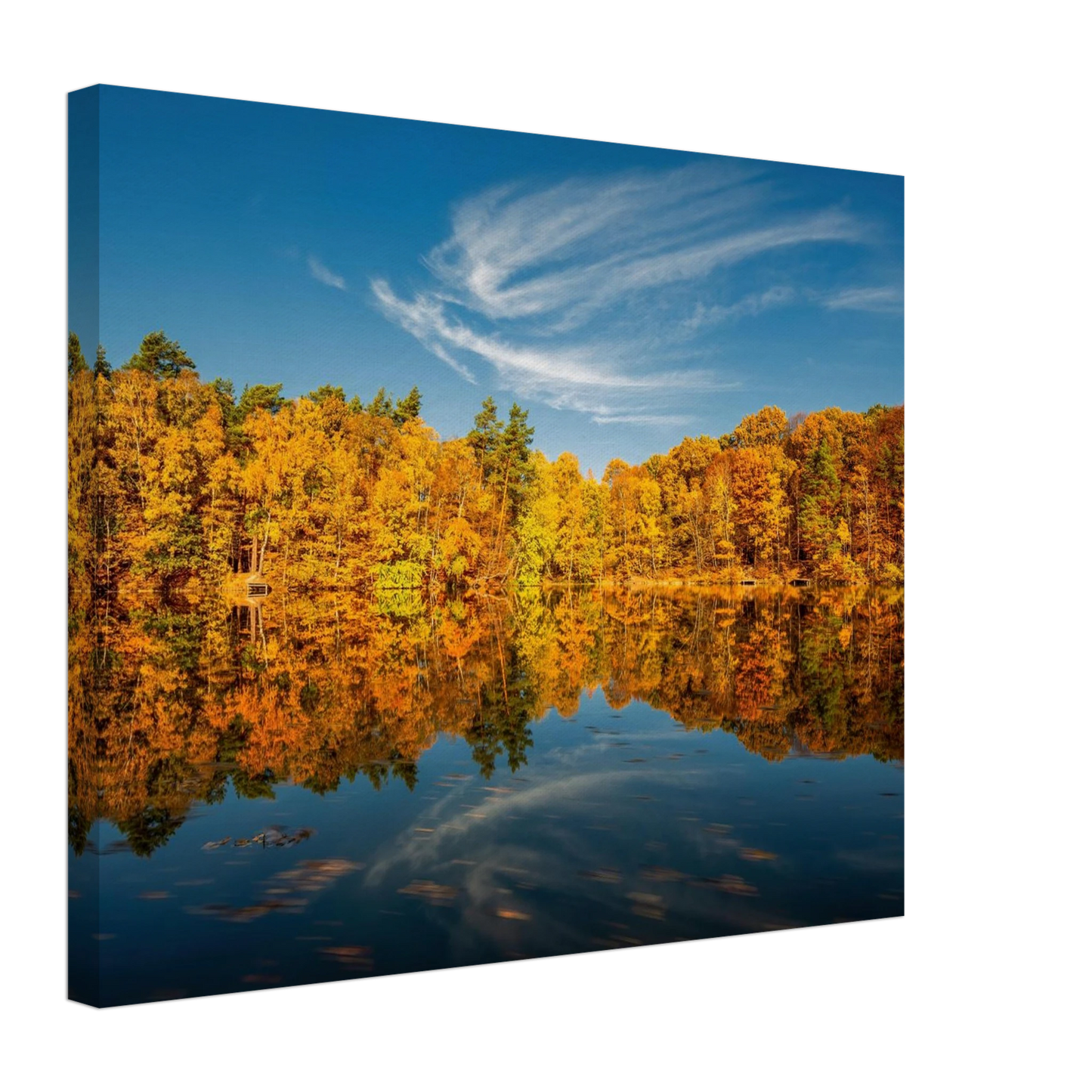 Wandbild herbstliche see symphonie atemberaubende waldspiegelung an einem sonnigen herbsttag