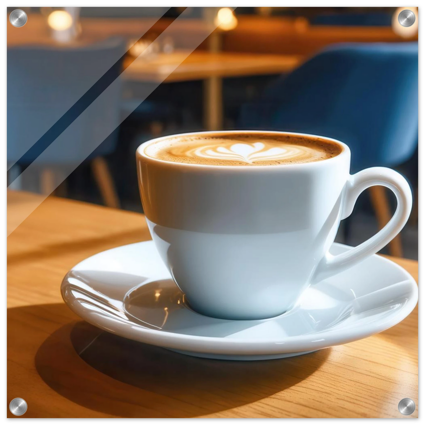 Wandbild gemuetliche kaffeehaus szene stilvolle latte art in goldenem licht