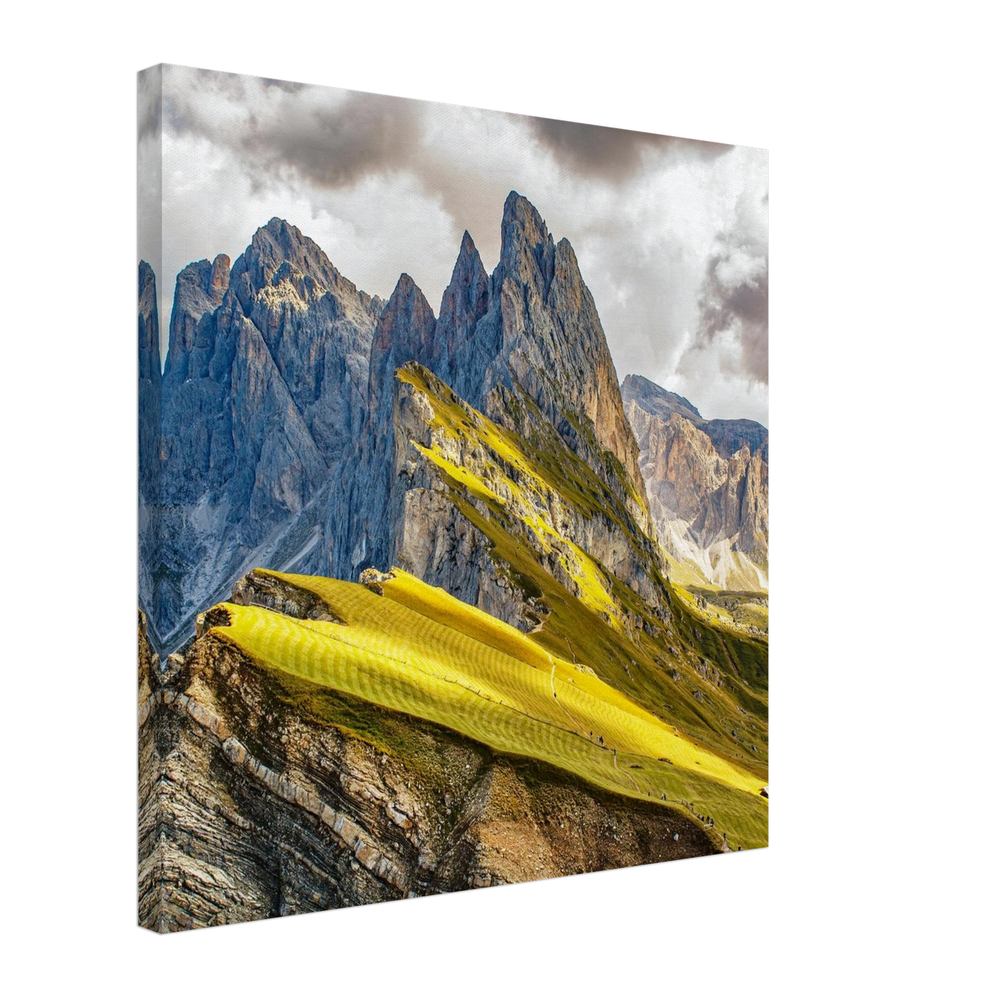 Wandbild seceda alpenglanz atemberaubende dolomiten landschaft mit leuchtenden grashaengen