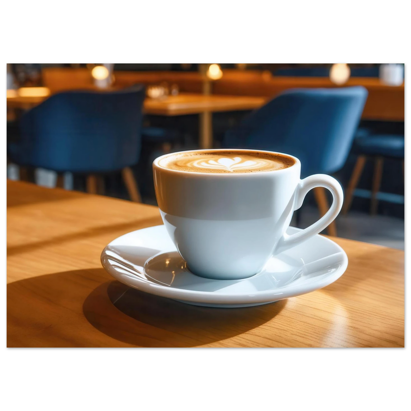 Wandbild gemuetliche kaffeehaus szene stilvolle latte art in goldenem licht