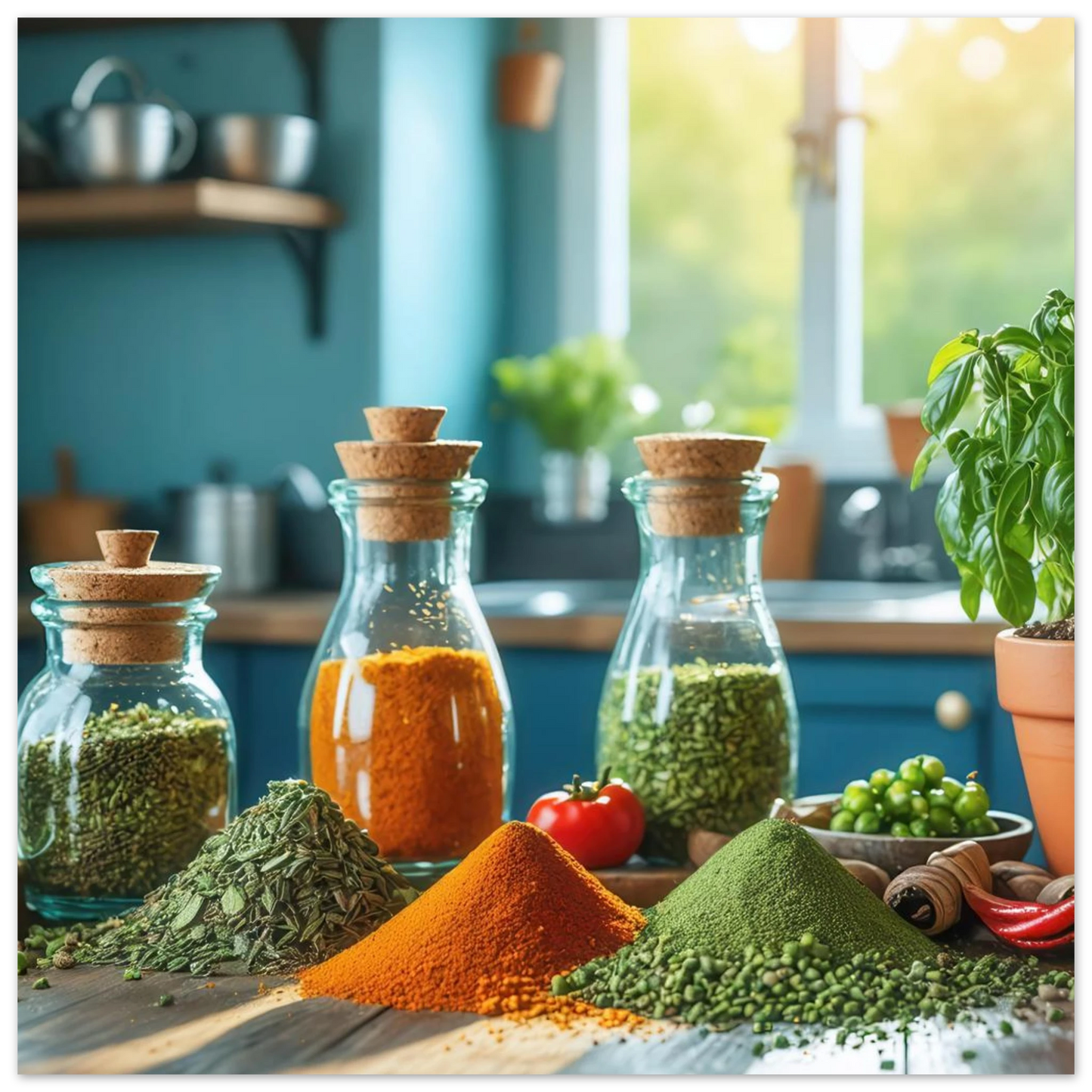 Wandbild lebendige kuechenkraeuter und gewuerze frische wuerze fuer ihr zuhause