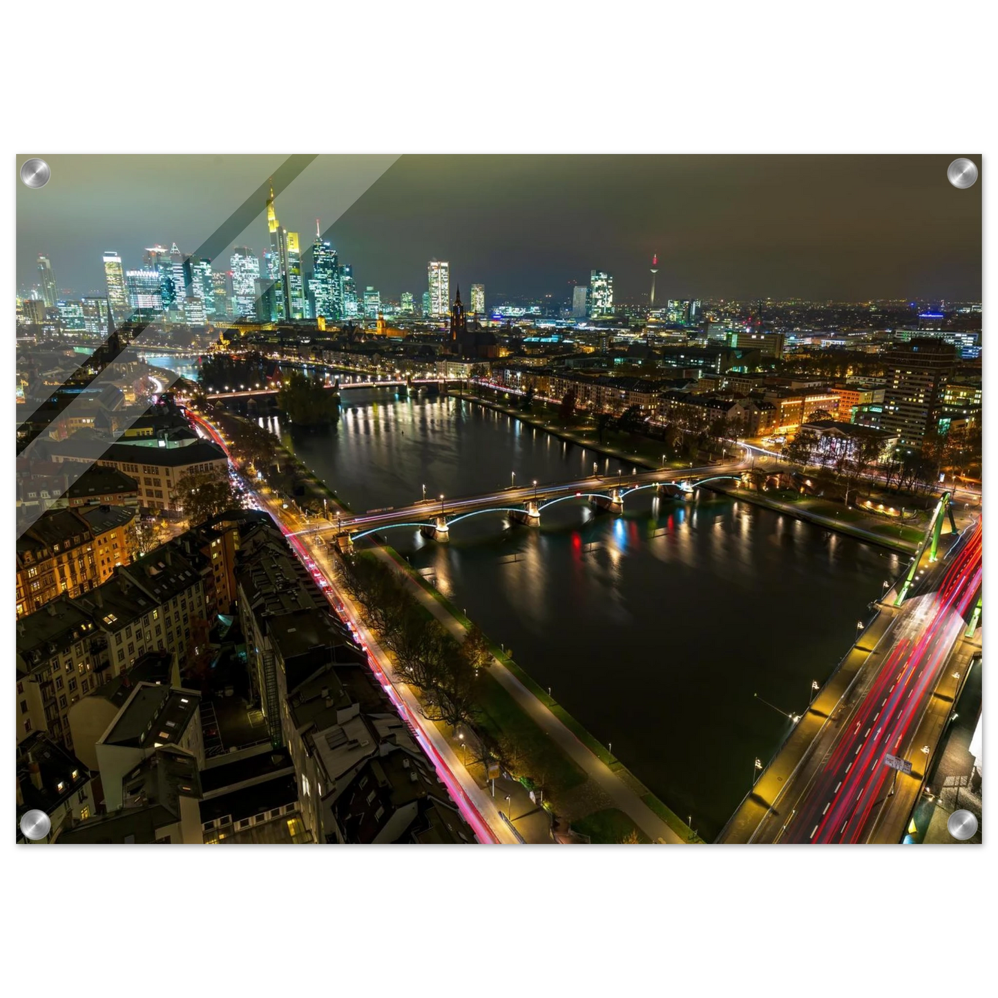 Wandbild frankfurt bei nacht pulsierende stadtansicht mit lichtspuren