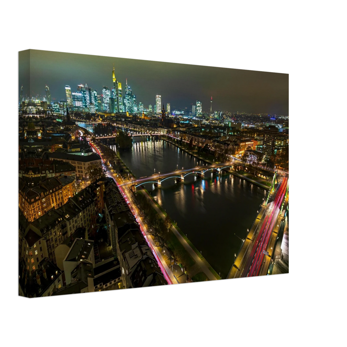 Wandbild frankfurt bei nacht pulsierende stadtansicht mit lichtspuren