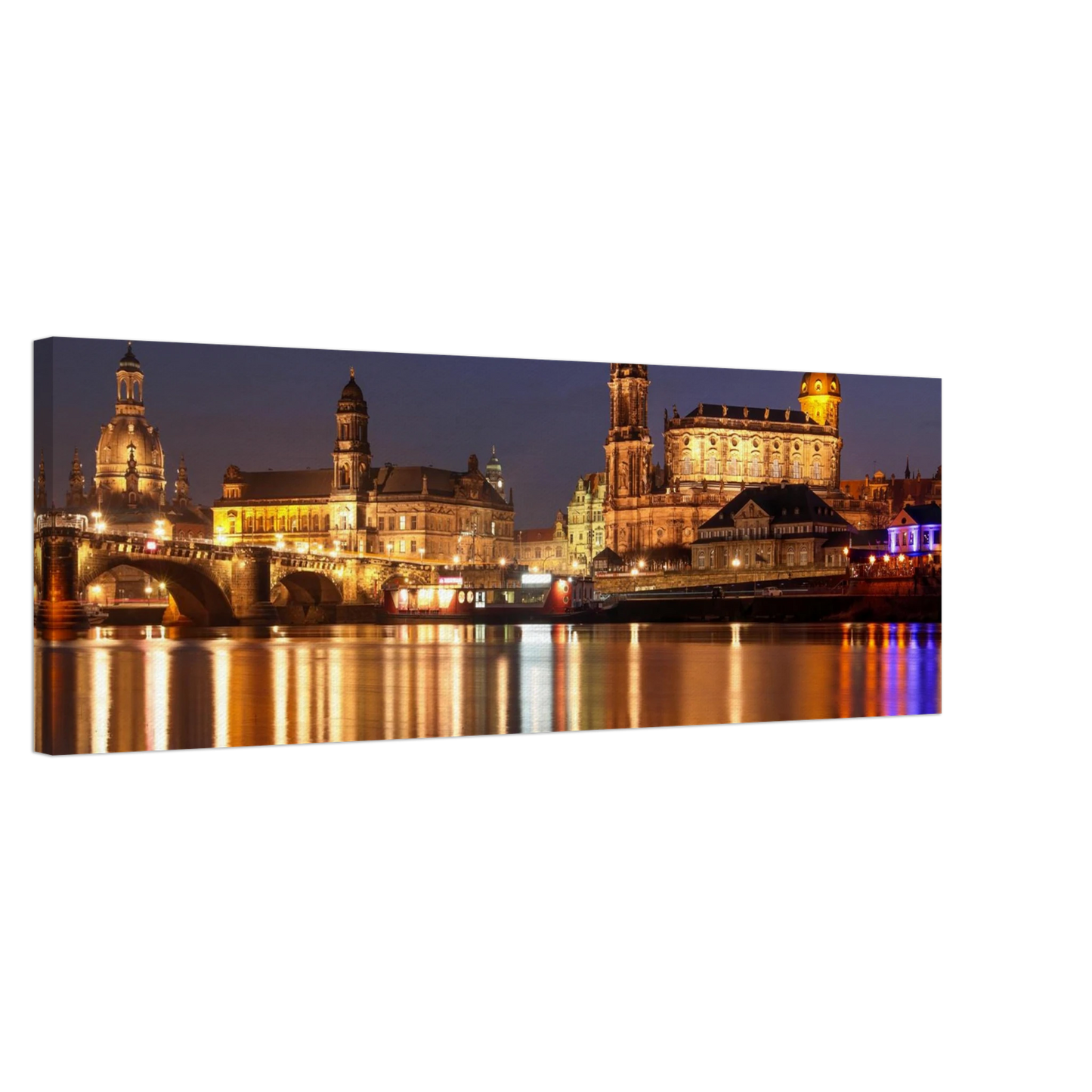Wandbild dresden bei nacht eine malerische flusslandschaft in leuchtendem gold und azur