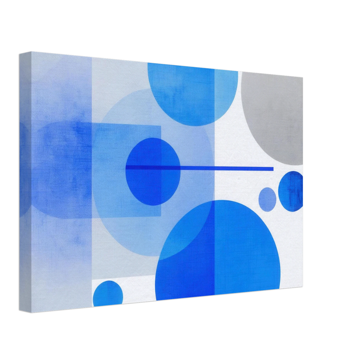 Wandbild geometrische abstraktion in koenigsblau und azur modernes dekor mit kreis rechteckformen