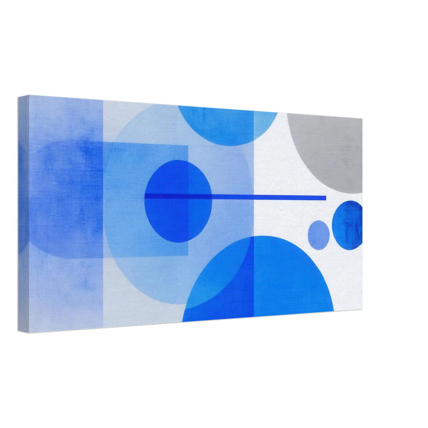 Wandbild geometrische abstraktion in koenigsblau und azur modernes dekor mit kreis rechteckformen