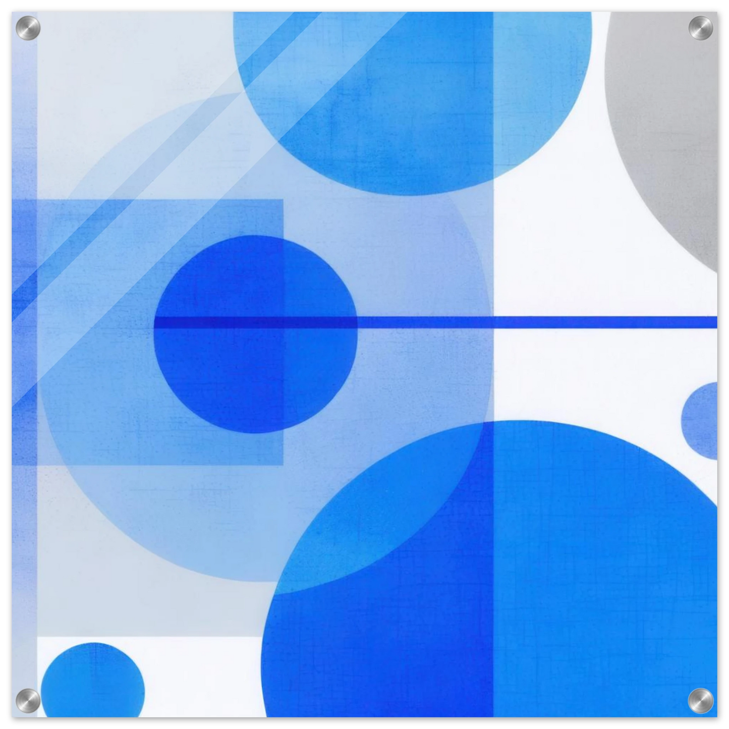 Wandbild geometrische abstraktion in koenigsblau und azur modernes dekor mit kreis rechteckformen