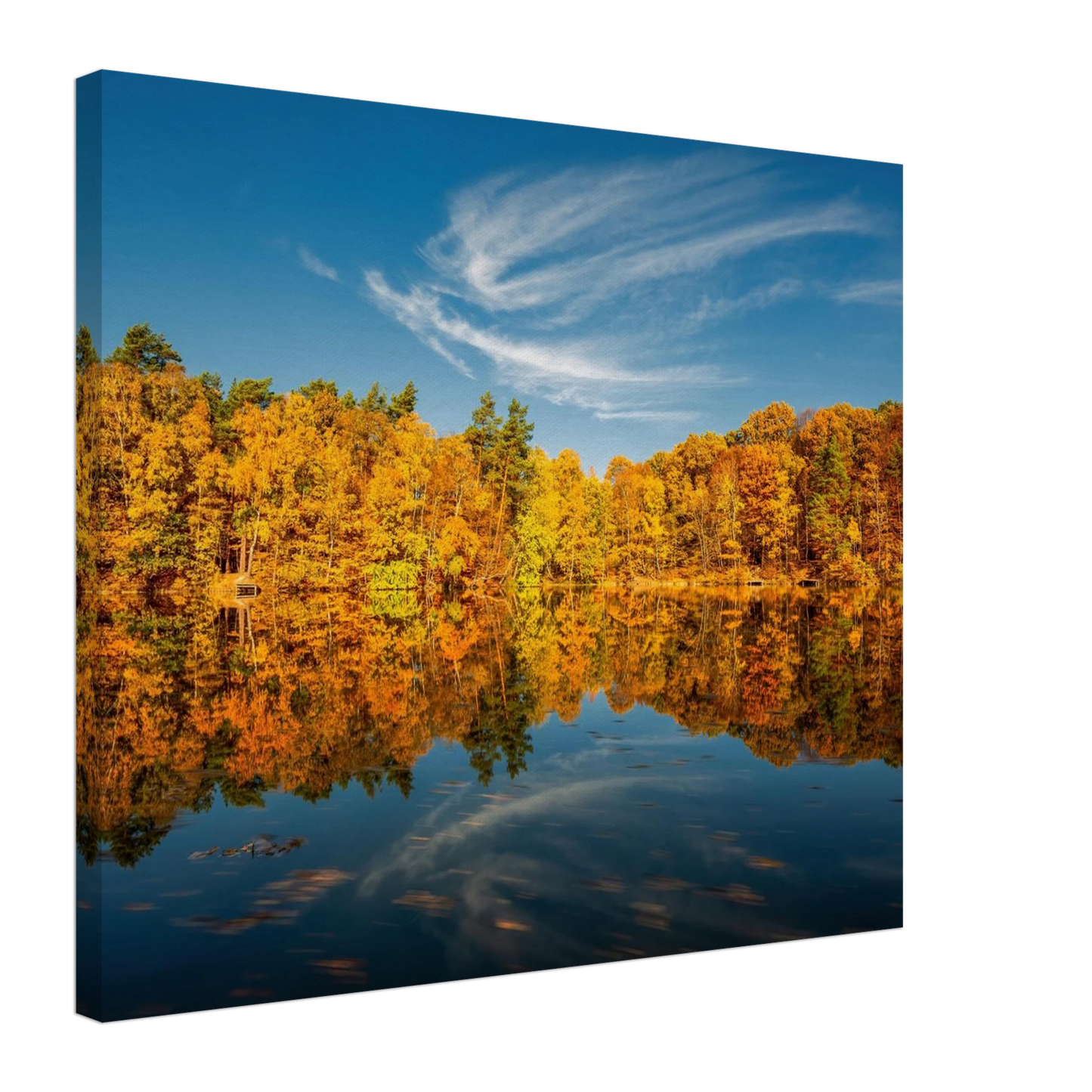Wandbild herbstliche see symphonie atemberaubende waldspiegelung an einem sonnigen herbsttag