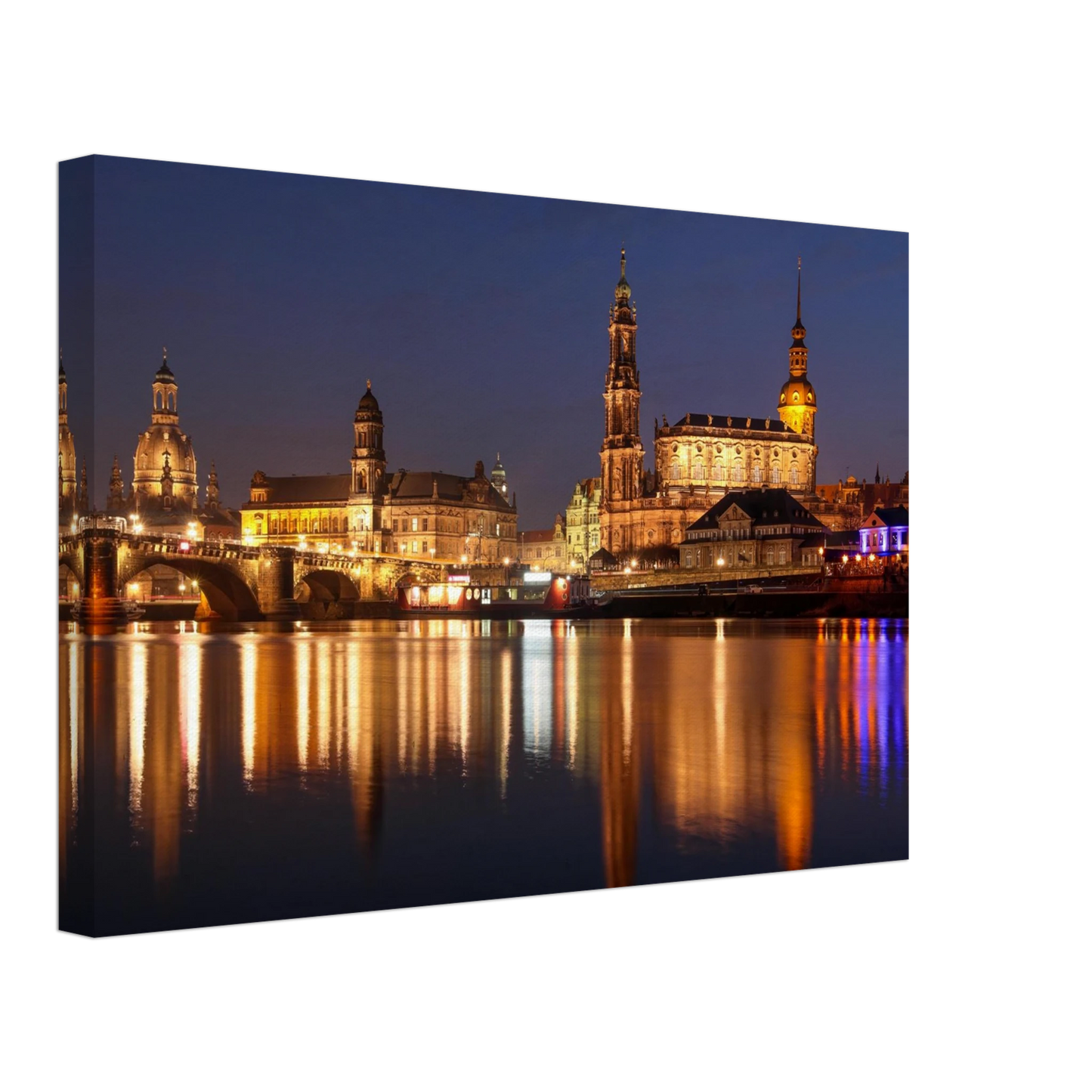 Wandbild dresden bei nacht eine malerische flusslandschaft in leuchtendem gold und azur