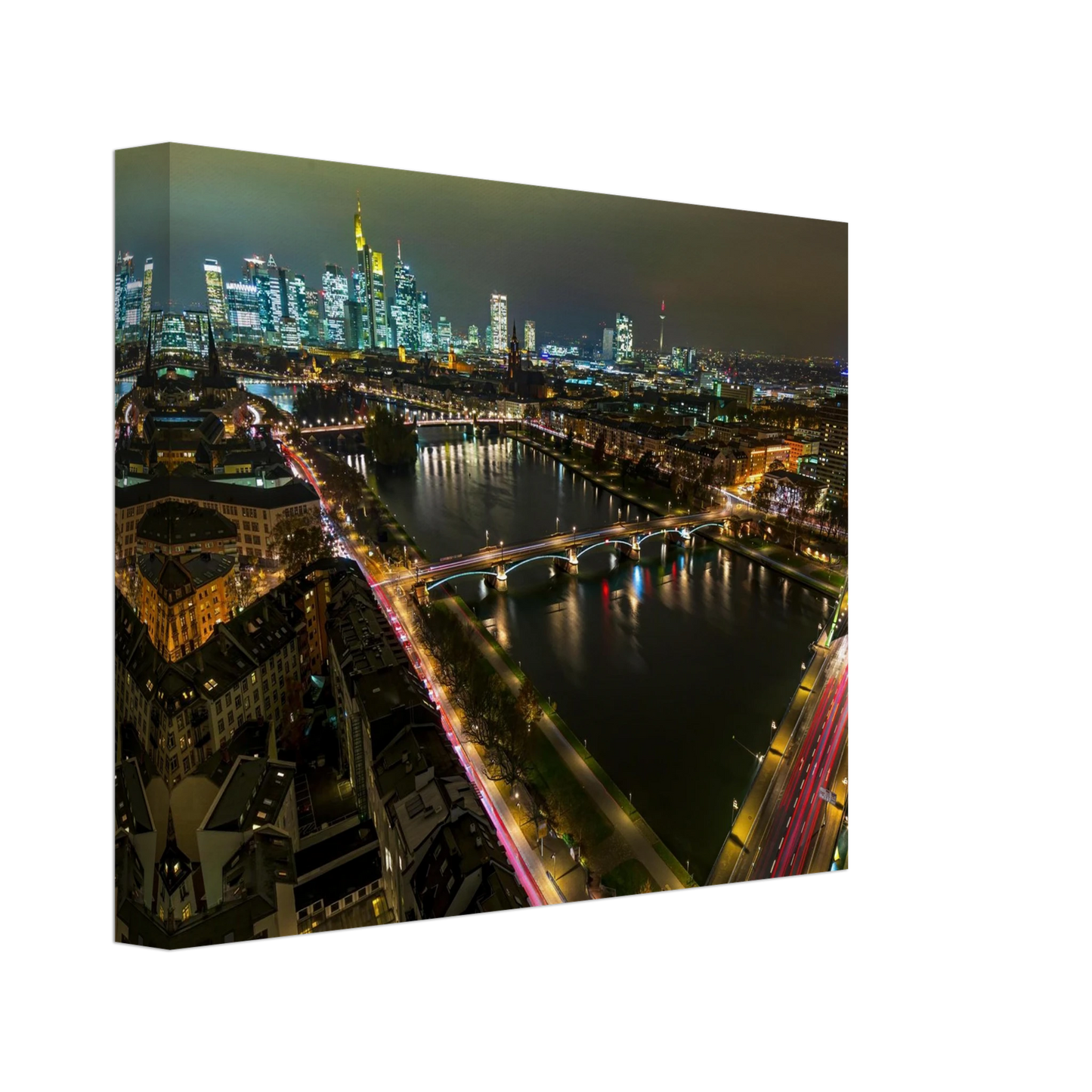 Wandbild frankfurt bei nacht pulsierende stadtansicht mit lichtspuren
