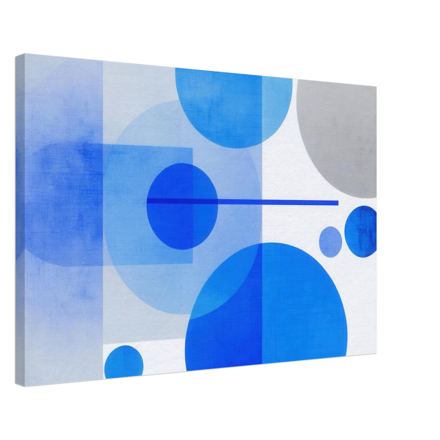 Wandbild geometrische abstraktion in koenigsblau und azur modernes dekor mit kreis rechteckformen