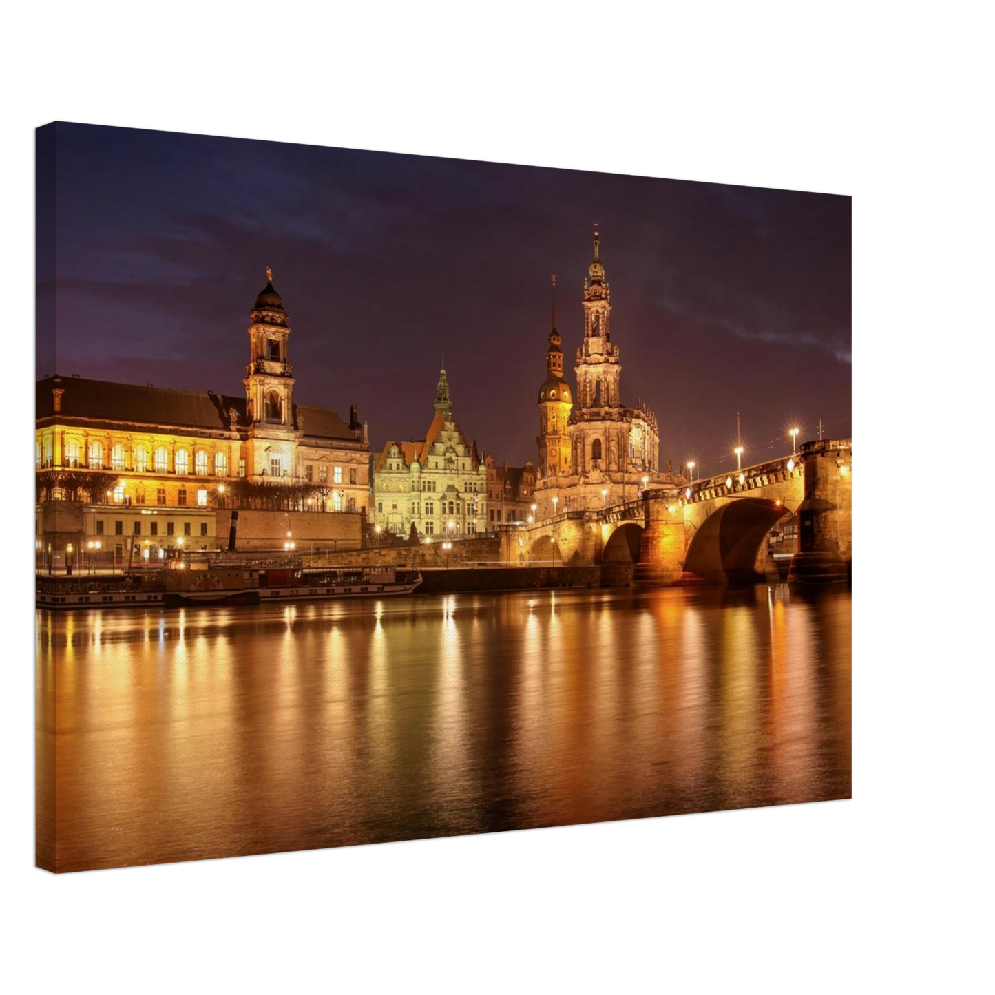 Wandbild dresden elbufer bei nacht ein malerisches stadtbild mit bruecken und gebaeuden erhaeltlich in vielen groessen