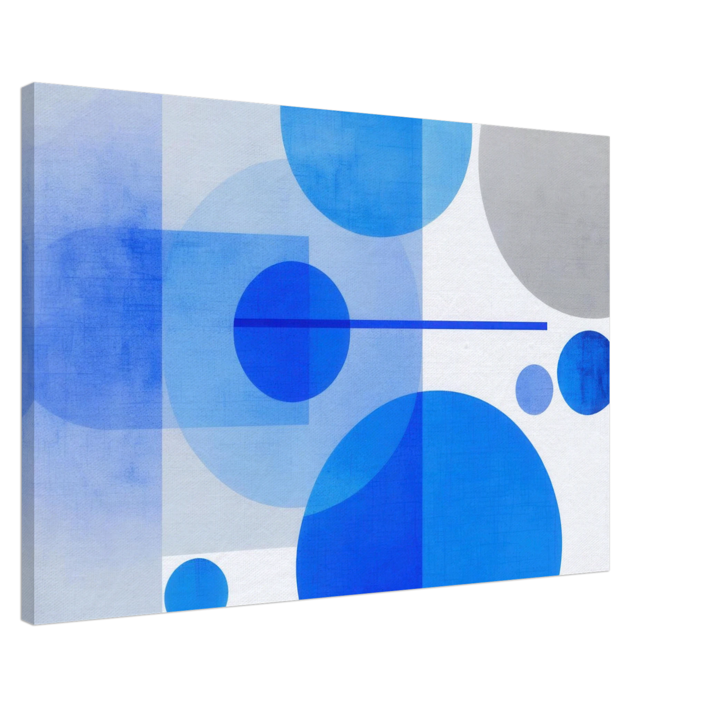 Wandbild geometrische abstraktion in koenigsblau und azur modernes dekor mit kreis rechteckformen