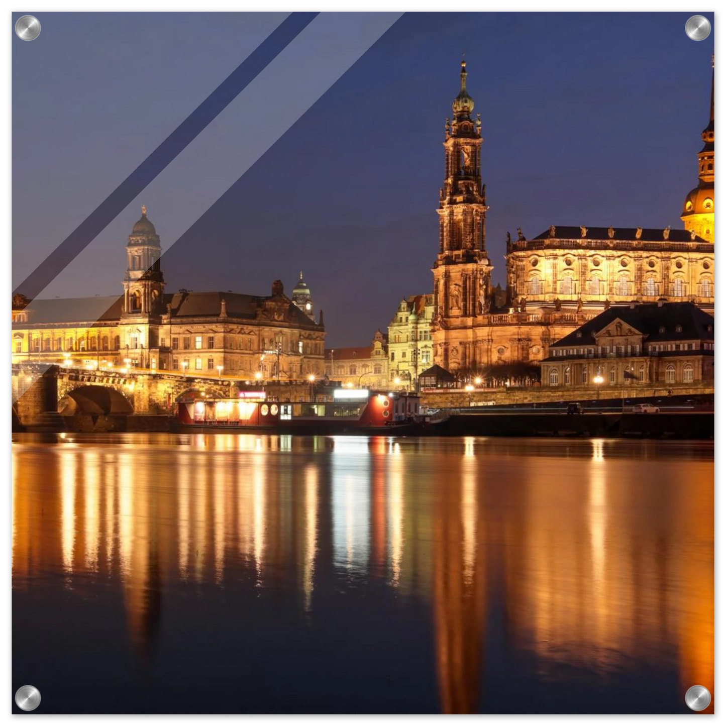 Wandbild dresden bei nacht eine malerische flusslandschaft in leuchtendem gold und azur