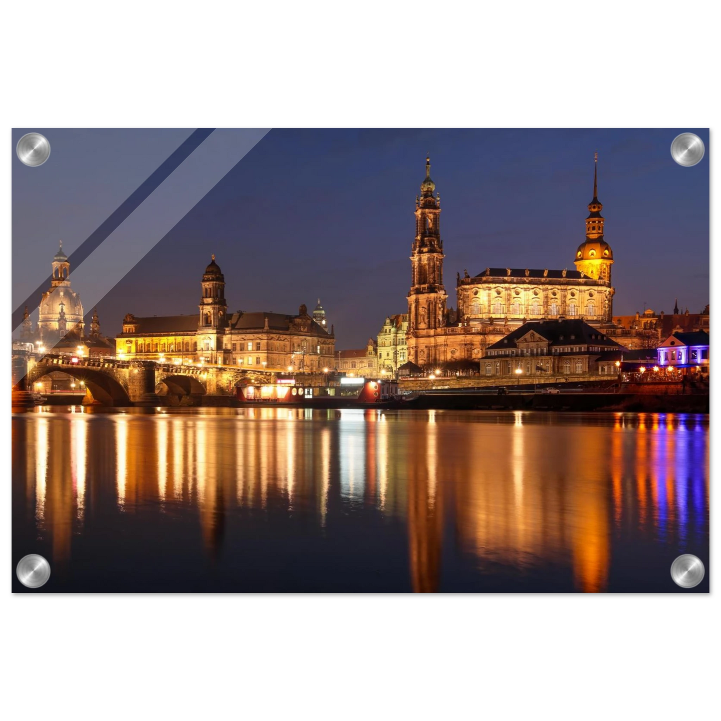 Wandbild dresden bei nacht eine malerische flusslandschaft in leuchtendem gold und azur