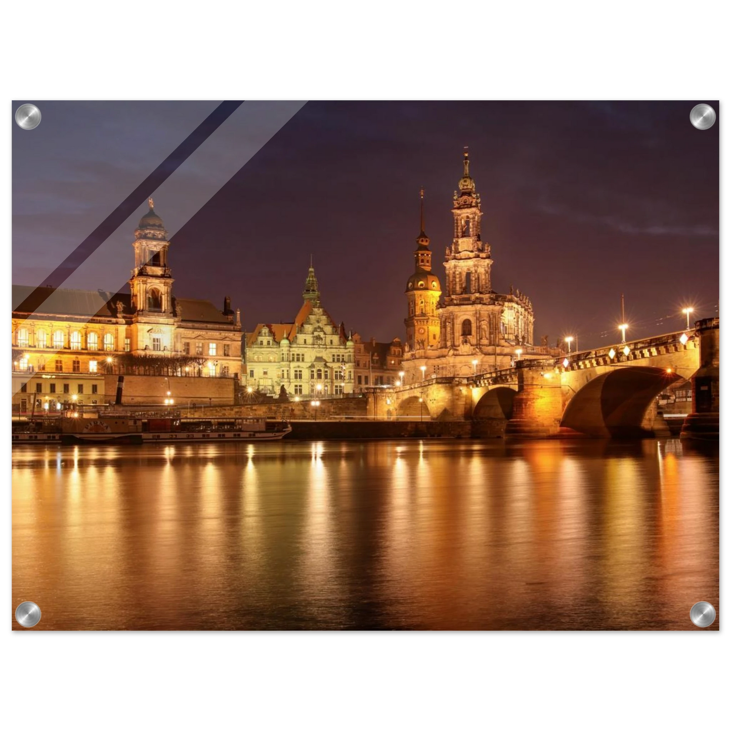 Wandbild dresden elbufer bei nacht ein malerisches stadtbild mit bruecken und gebaeuden erhaeltlich in vielen groessen