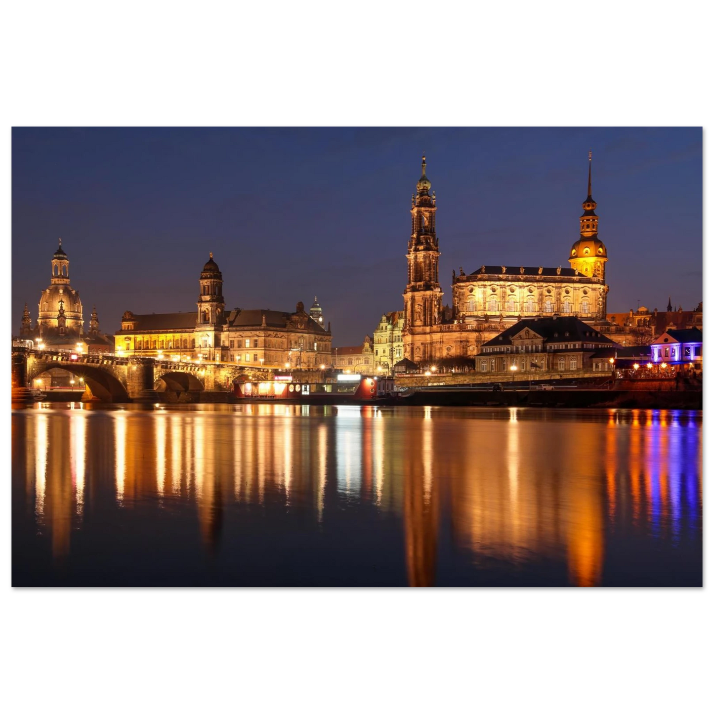 Wandbild dresden bei nacht eine malerische flusslandschaft in leuchtendem gold und azur
