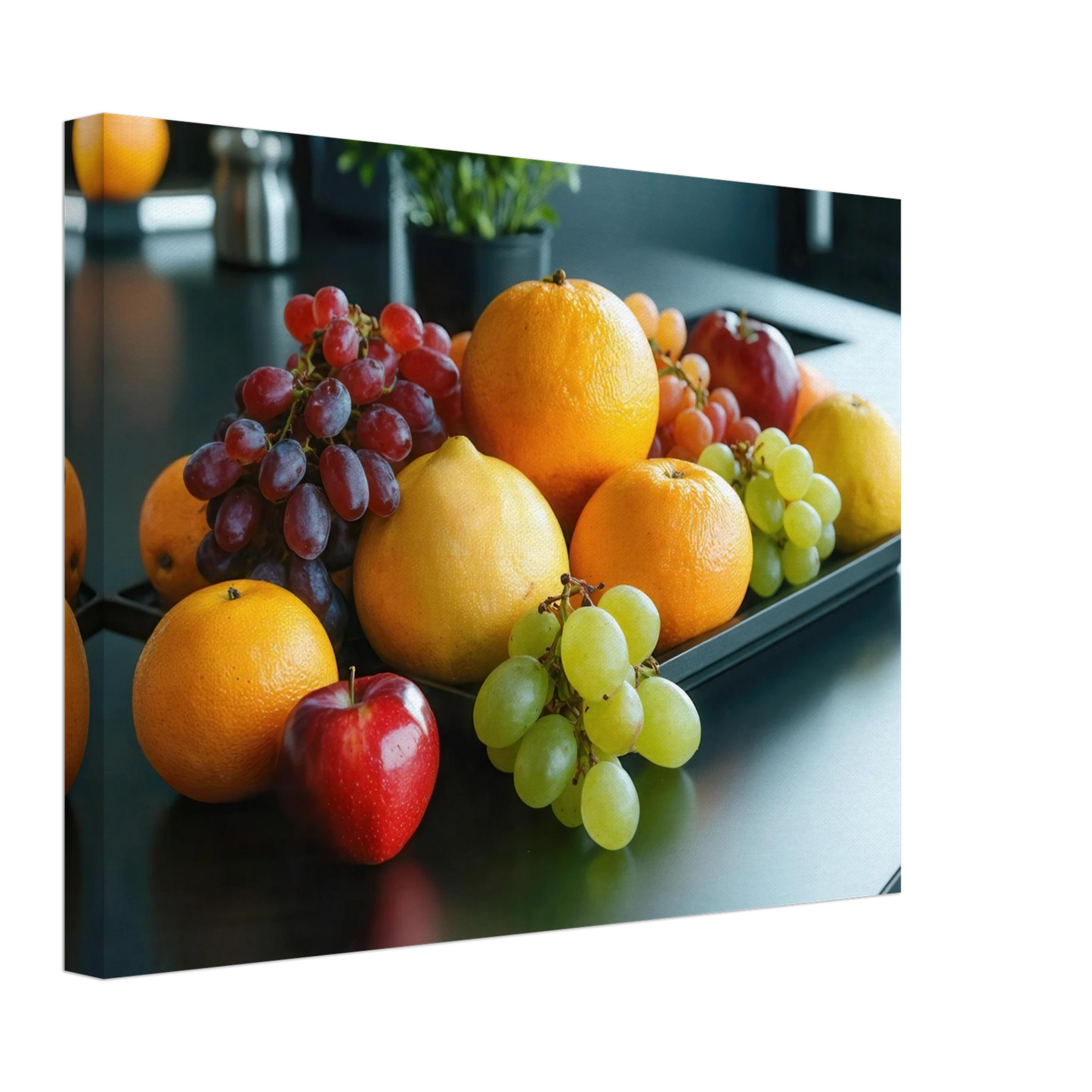 Wandbild fruchtbare fuelle lebendige komposition mit zitrusfruechten und trauben