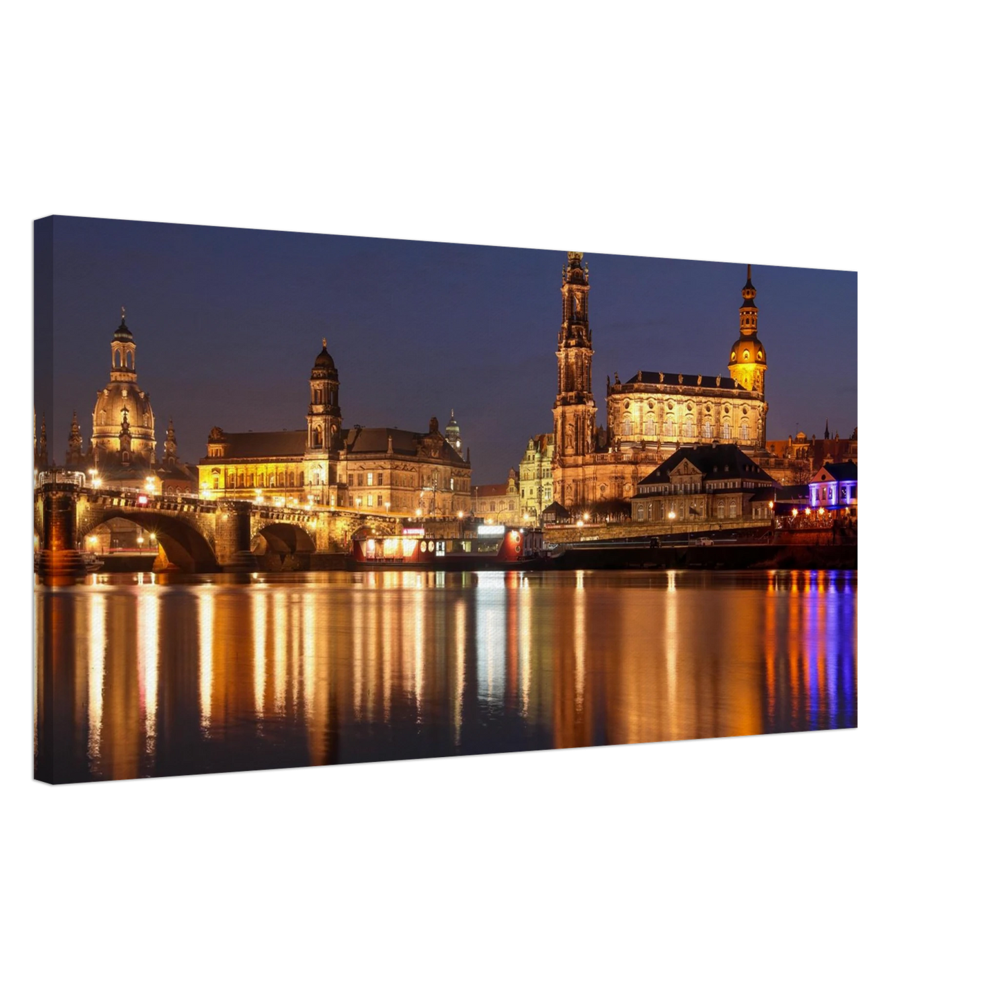 Wandbild dresden bei nacht eine malerische flusslandschaft in leuchtendem gold und azur