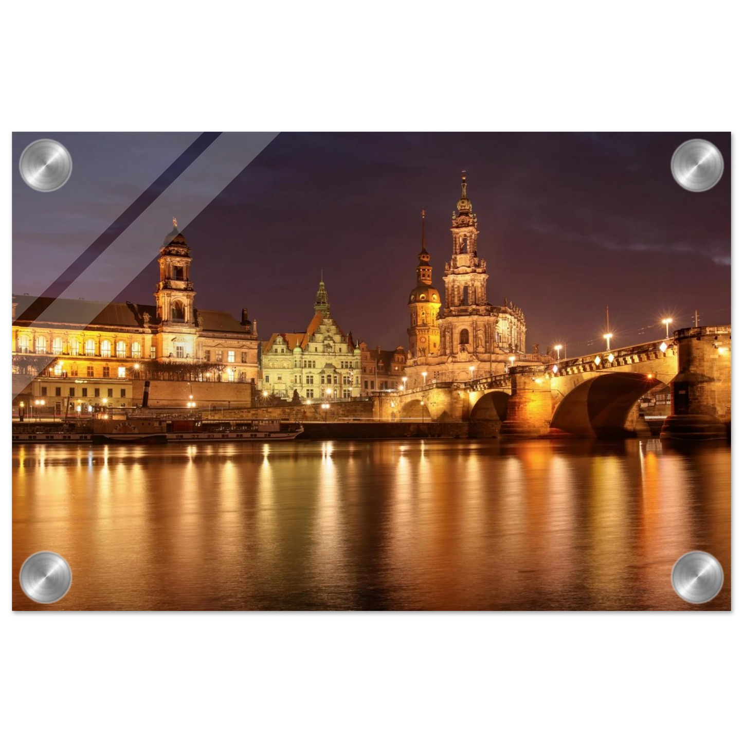 Wandbild dresden elbufer bei nacht ein malerisches stadtbild mit bruecken und gebaeuden erhaeltlich in vielen groessen