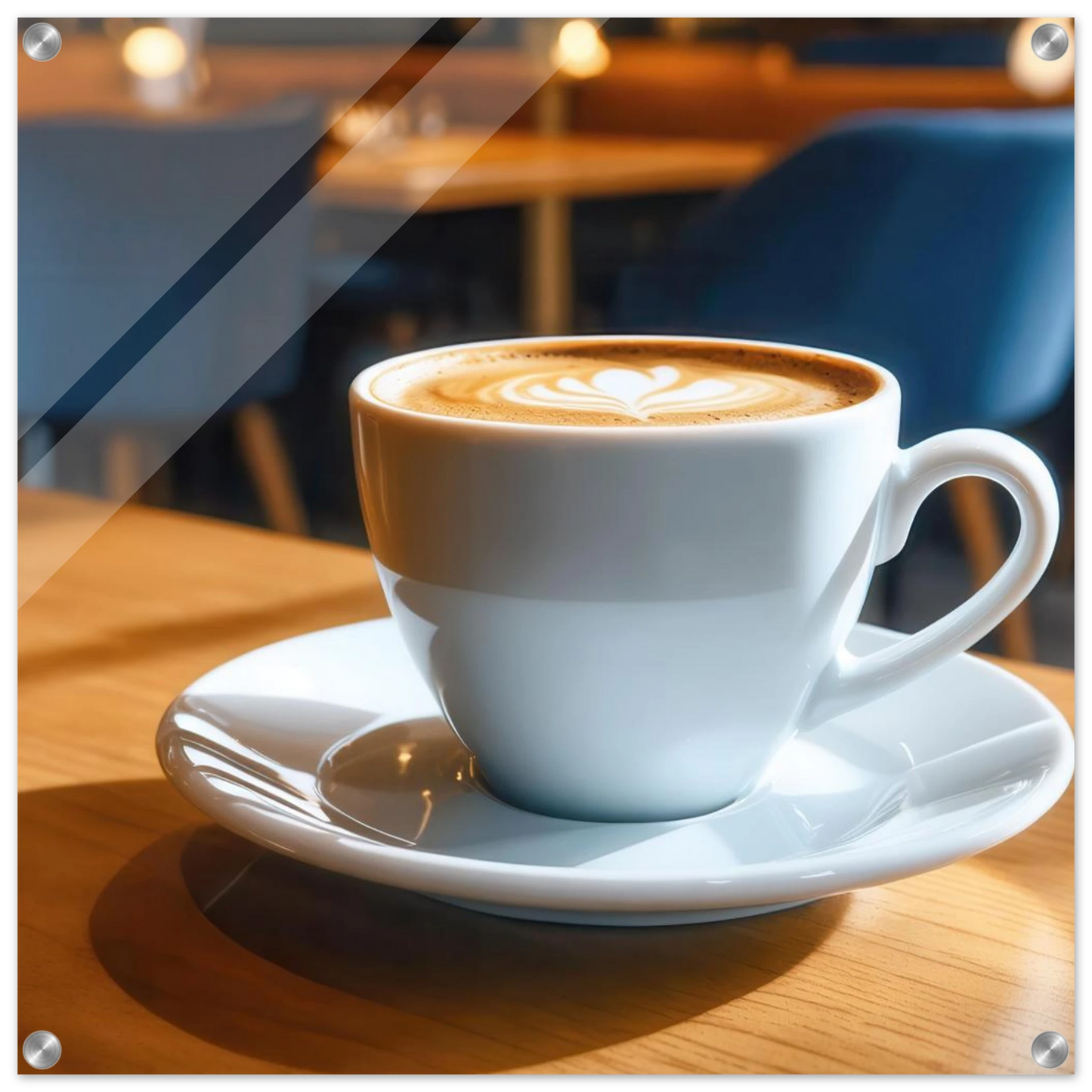 Wandbild gemuetliche kaffeehaus szene stilvolle latte art in goldenem licht