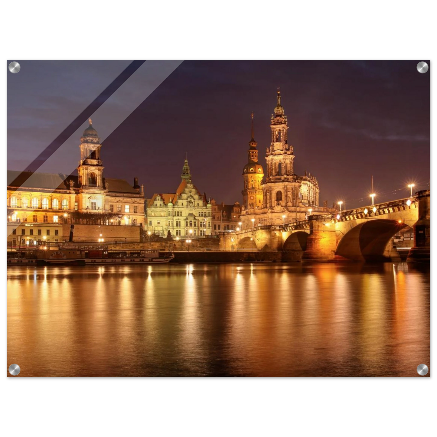 Wandbild dresden elbufer bei nacht ein malerisches stadtbild mit bruecken und gebaeuden erhaeltlich in vielen groessen