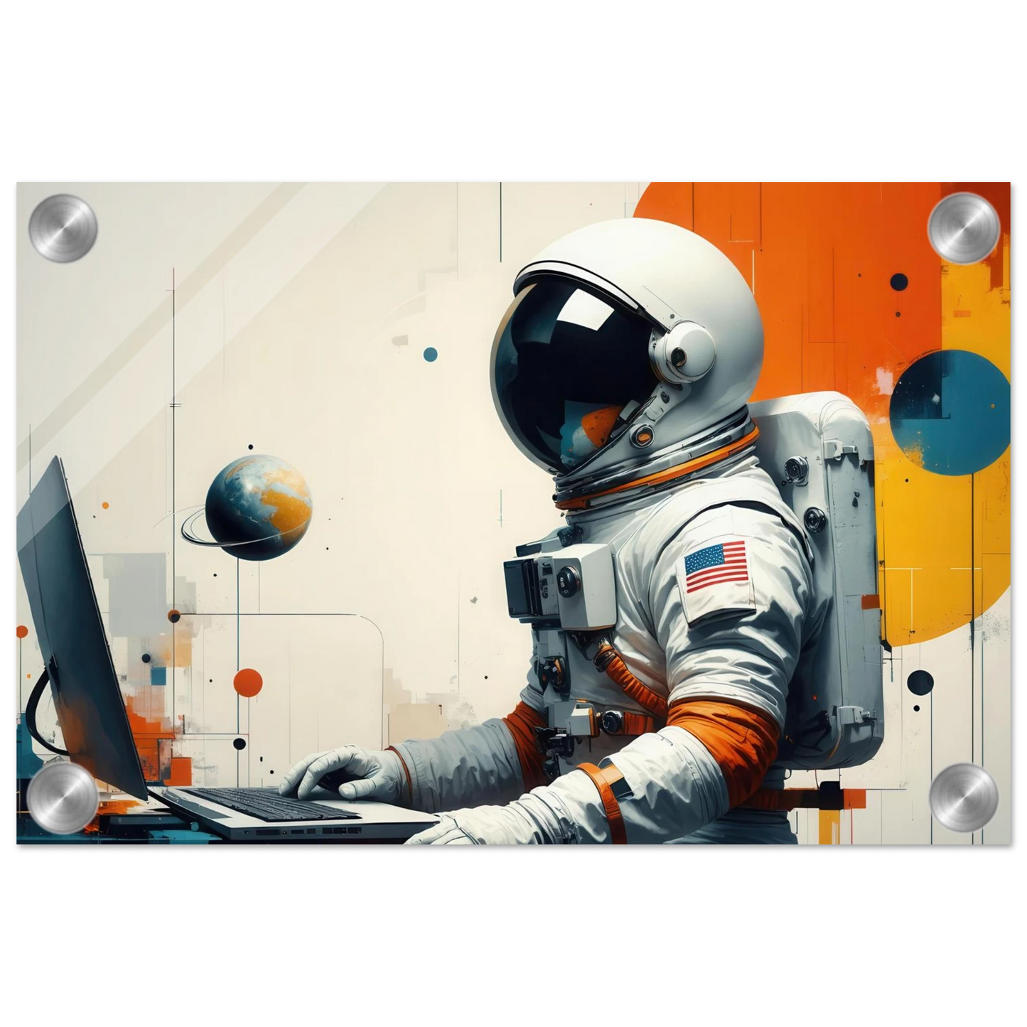Wandbild cosmic coder astronaut bei der arbeit sci fi kunst fuer dein zuhause in verschiedenen groessen