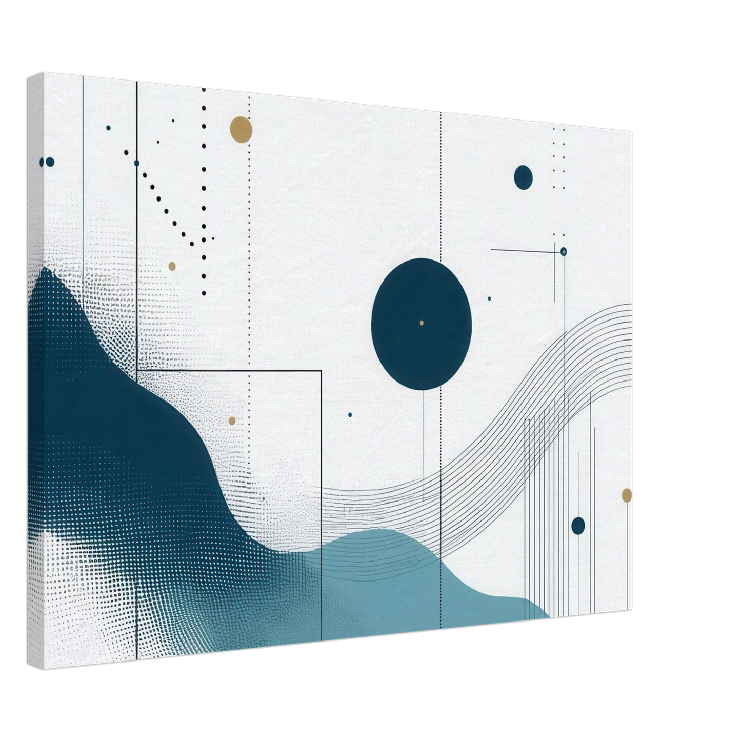 Wandbild deep sea rhythm abstrakte kunst in blau und goldtoenen in ihrer wunschgroesse