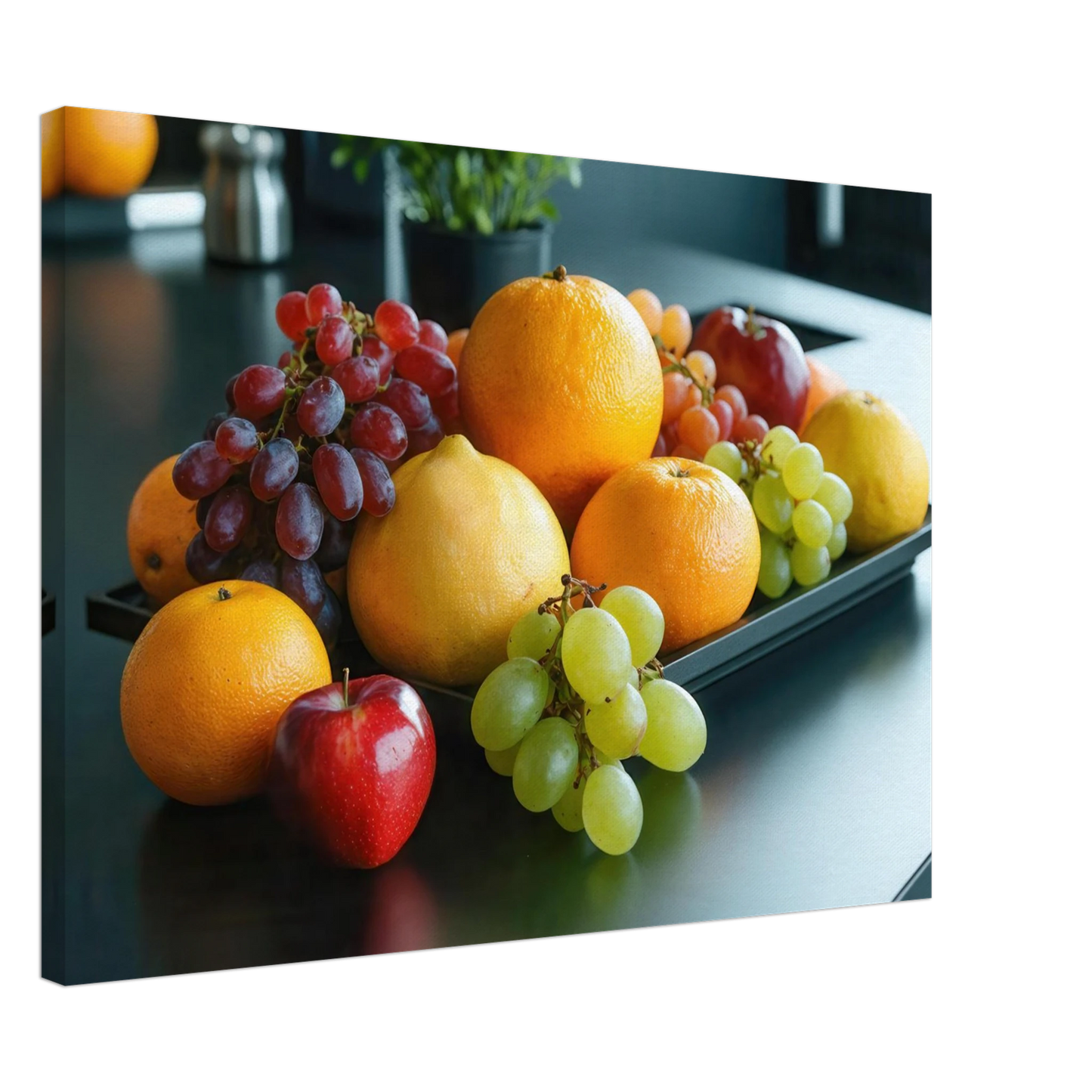 Wandbild fruchtbare fuelle lebendige komposition mit zitrusfruechten und trauben