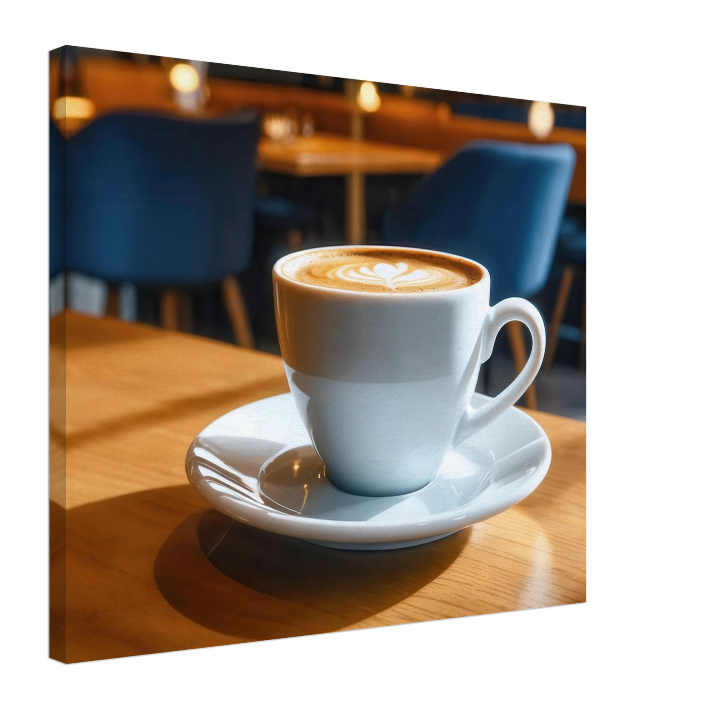 Wandbild gemuetliche kaffeehaus szene stilvolle latte art in goldenem licht