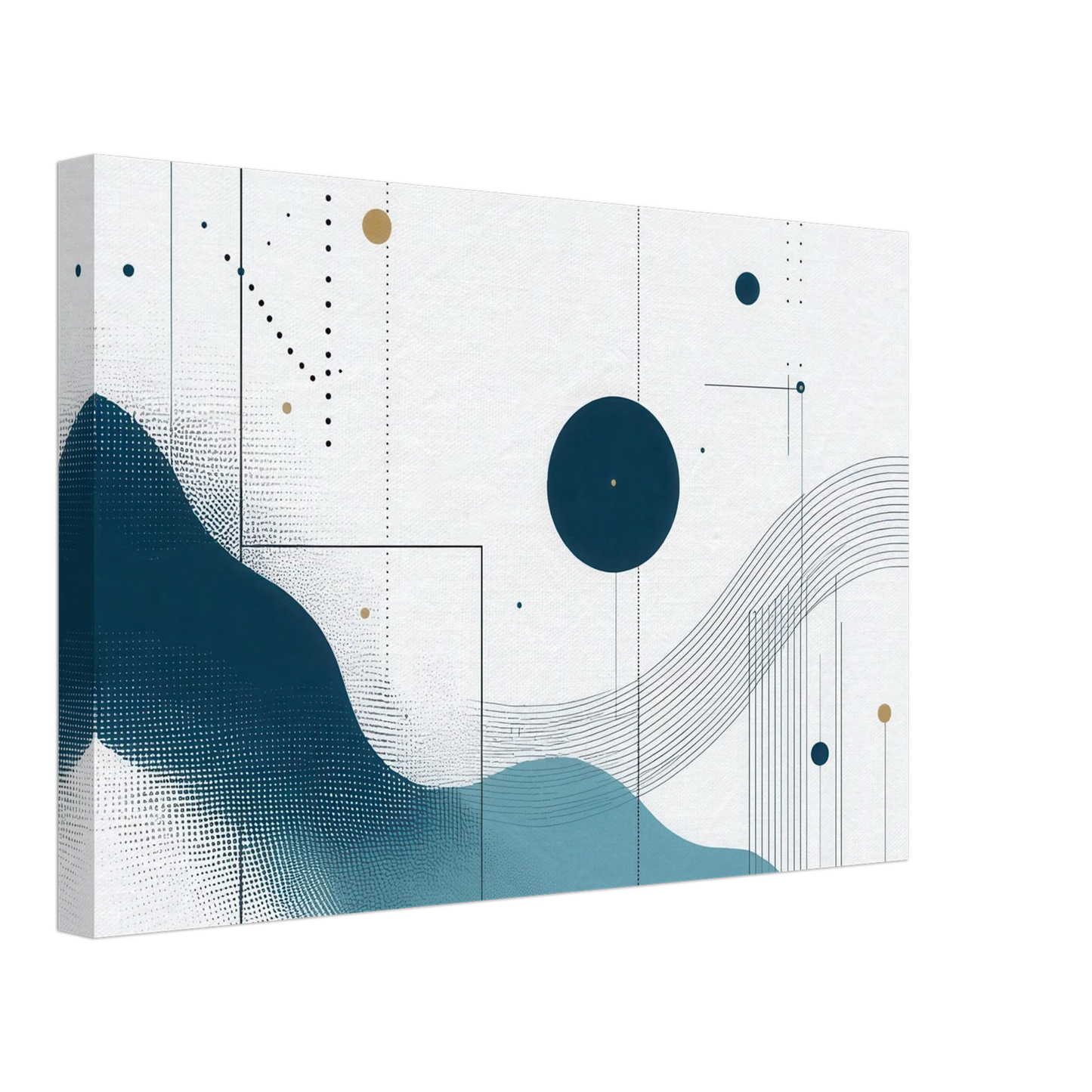 Wandbild deep sea rhythm abstrakte kunst in blau und goldtoenen in ihrer wunschgroesse