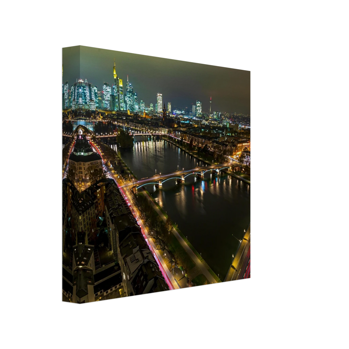 Wandbild frankfurt bei nacht pulsierende stadtansicht mit lichtspuren