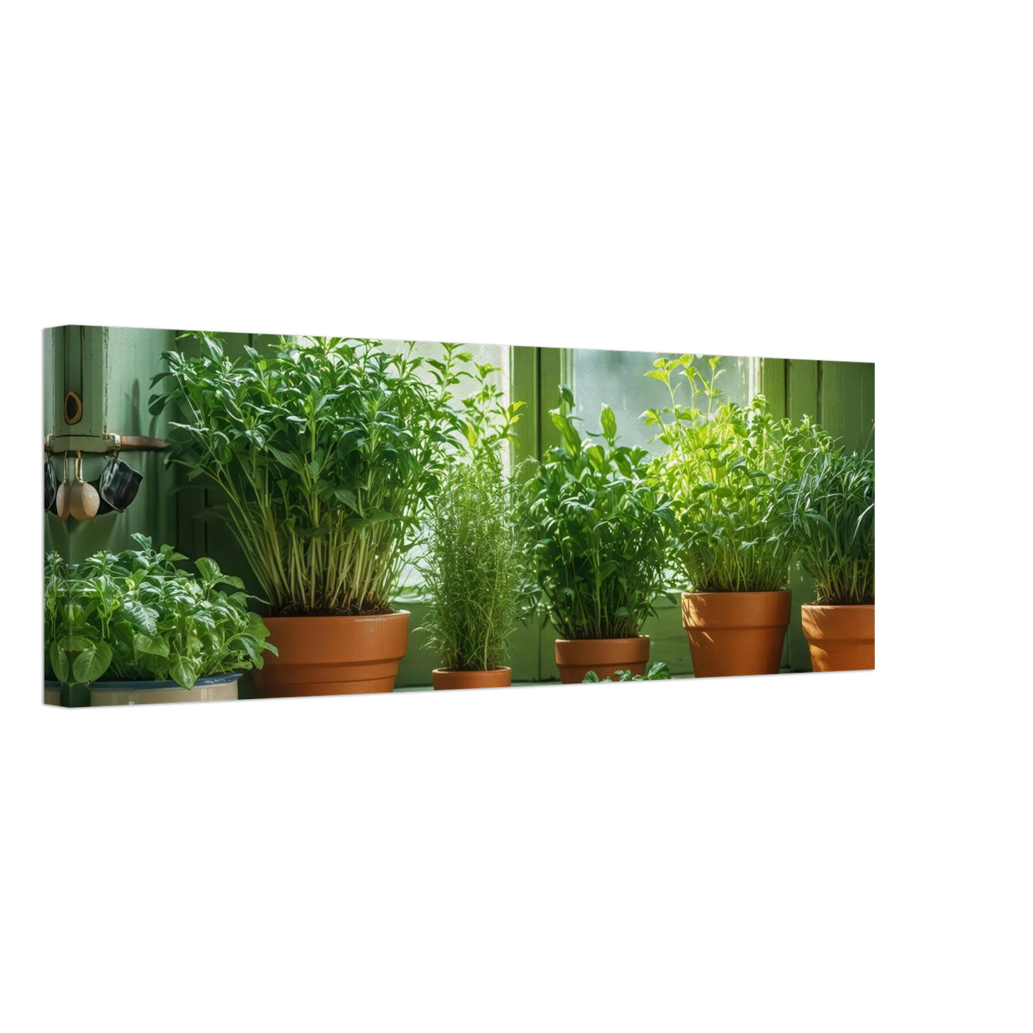 Wandbild mediterrane kraeuter am fenster frische gruen nuancen fuer ihr zuhause in vielen groessen