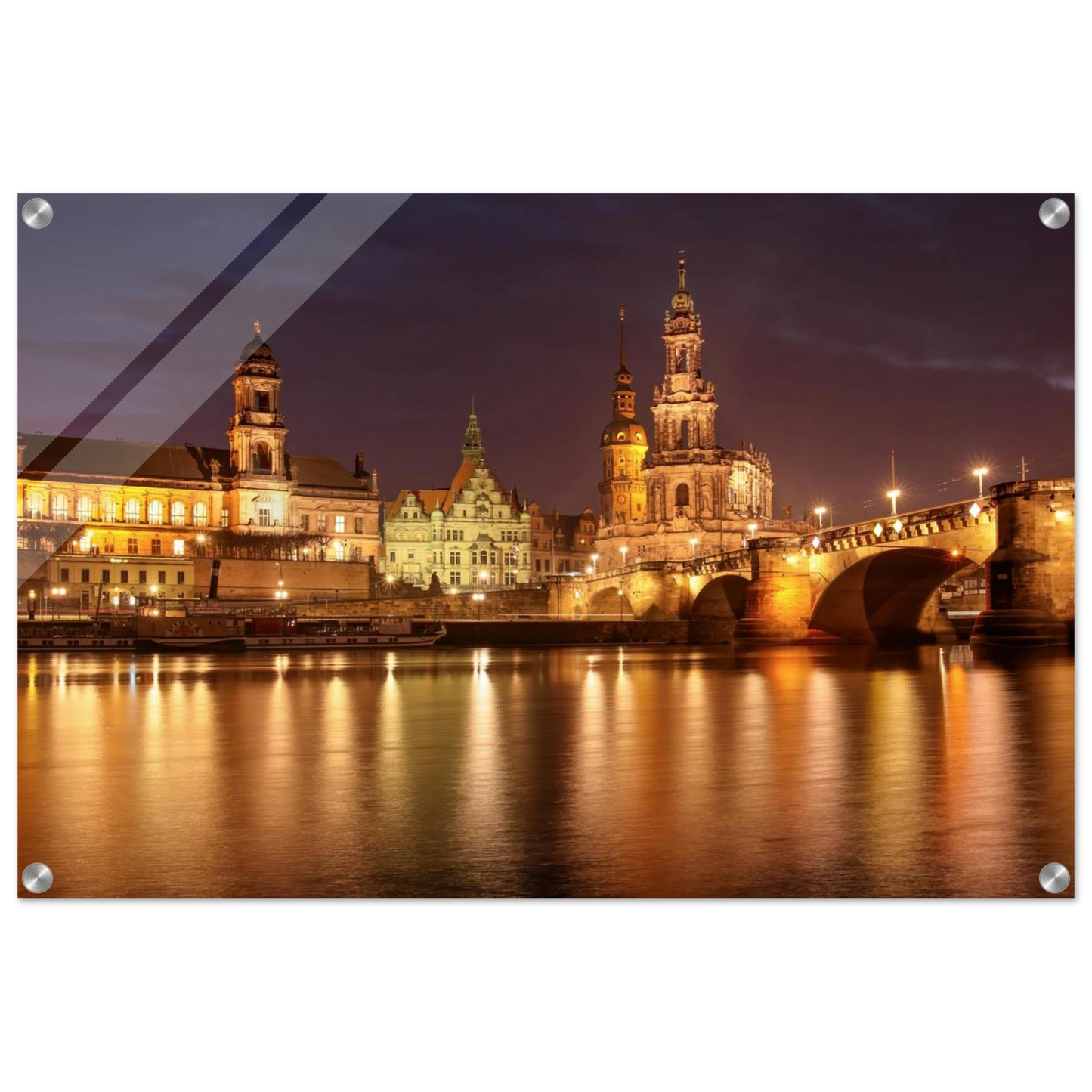 Wandbild dresden elbufer bei nacht ein malerisches stadtbild mit bruecken und gebaeuden erhaeltlich in vielen groessen