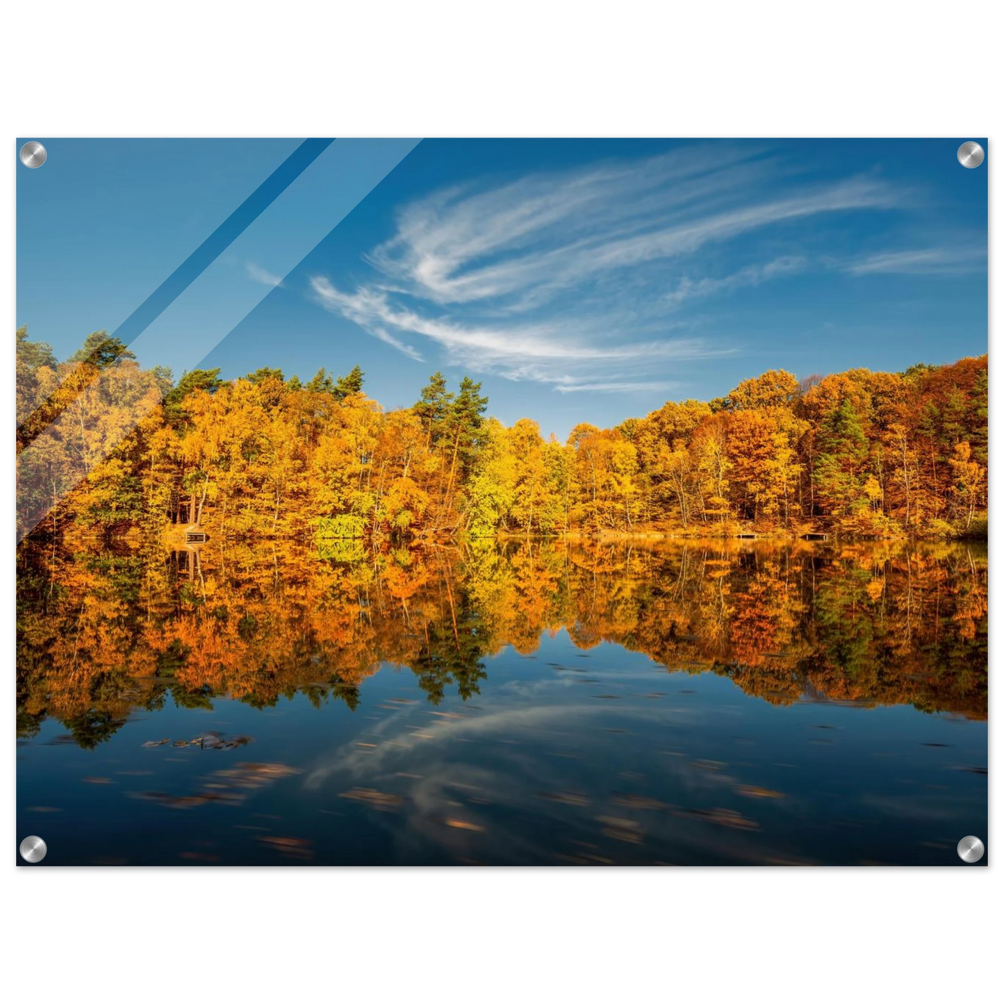 Wandbild herbstliche see symphonie atemberaubende waldspiegelung an einem sonnigen herbsttag