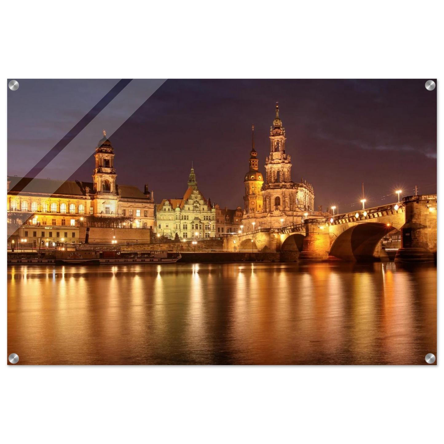 Wandbild dresden elbufer bei nacht ein malerisches stadtbild mit bruecken und gebaeuden erhaeltlich in vielen groessen