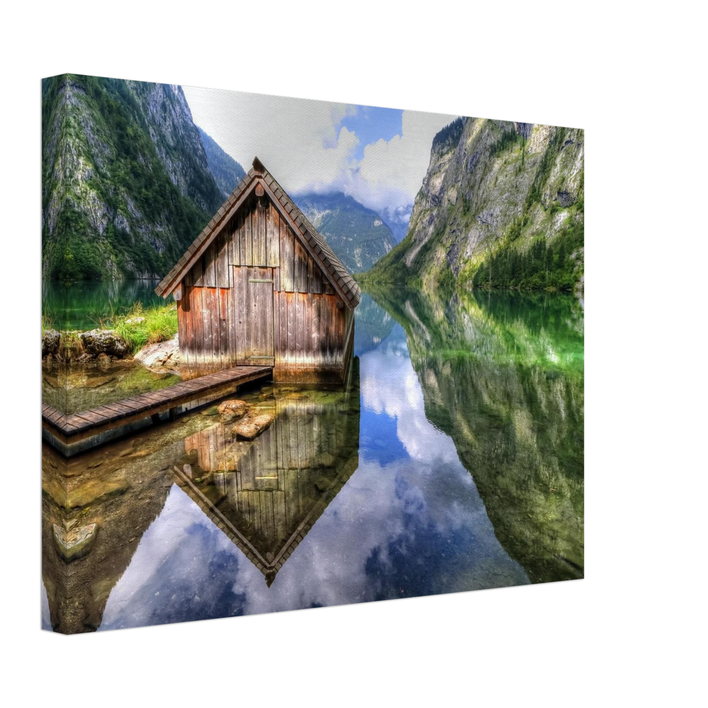 Wandbild bergschutzhuette am see ein idyllisches refugium fuer ihre wanddekoration