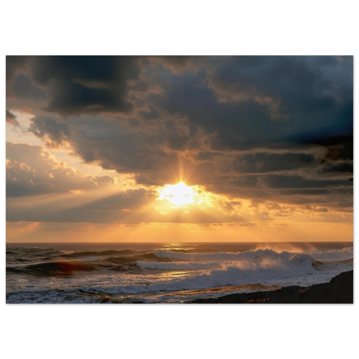 Wandbild dramatischer ozean sonnenuntergang kuestenkunst in ihrer wunschgroesse