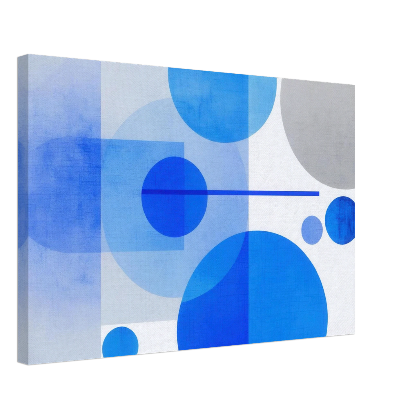 Wandbild geometrische abstraktion in koenigsblau und azur modernes dekor mit kreis rechteckformen