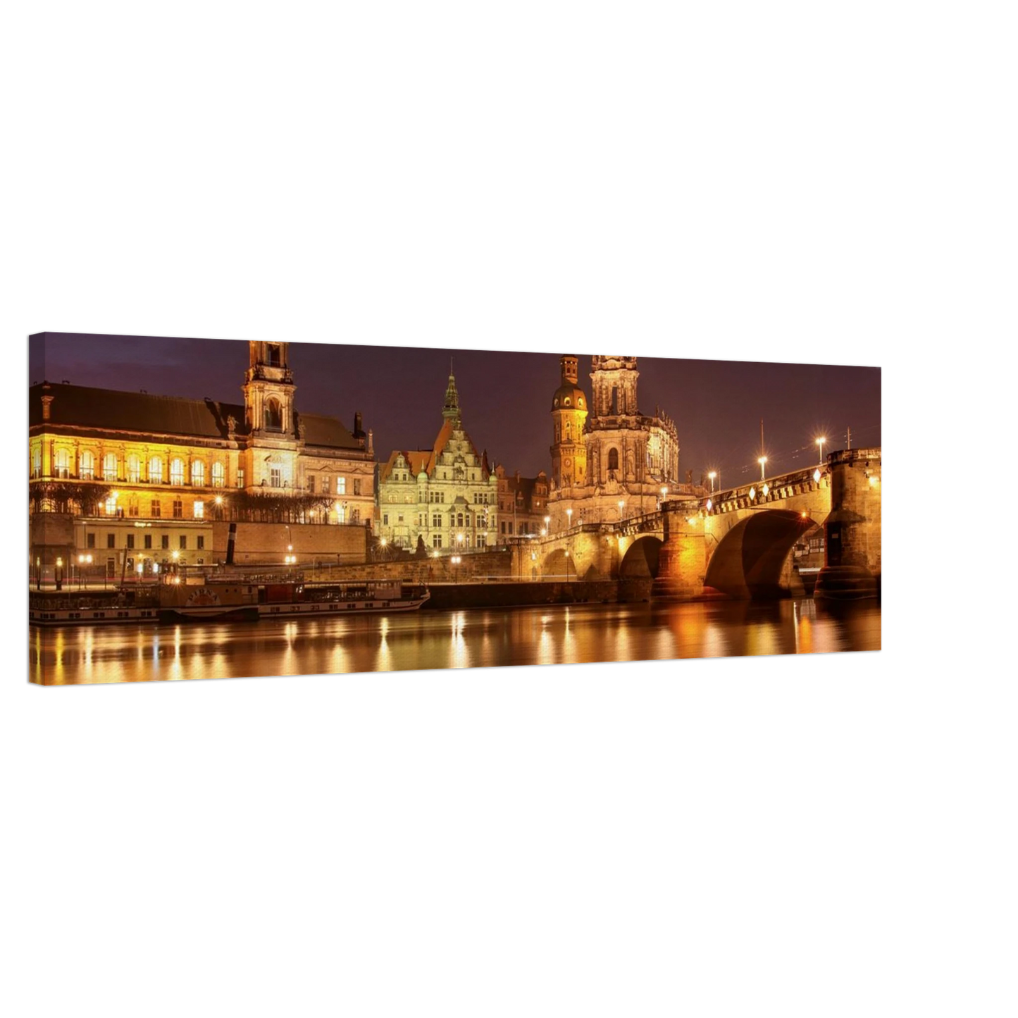 Wandbild dresden elbufer bei nacht ein malerisches stadtbild mit bruecken und gebaeuden erhaeltlich in vielen groessen