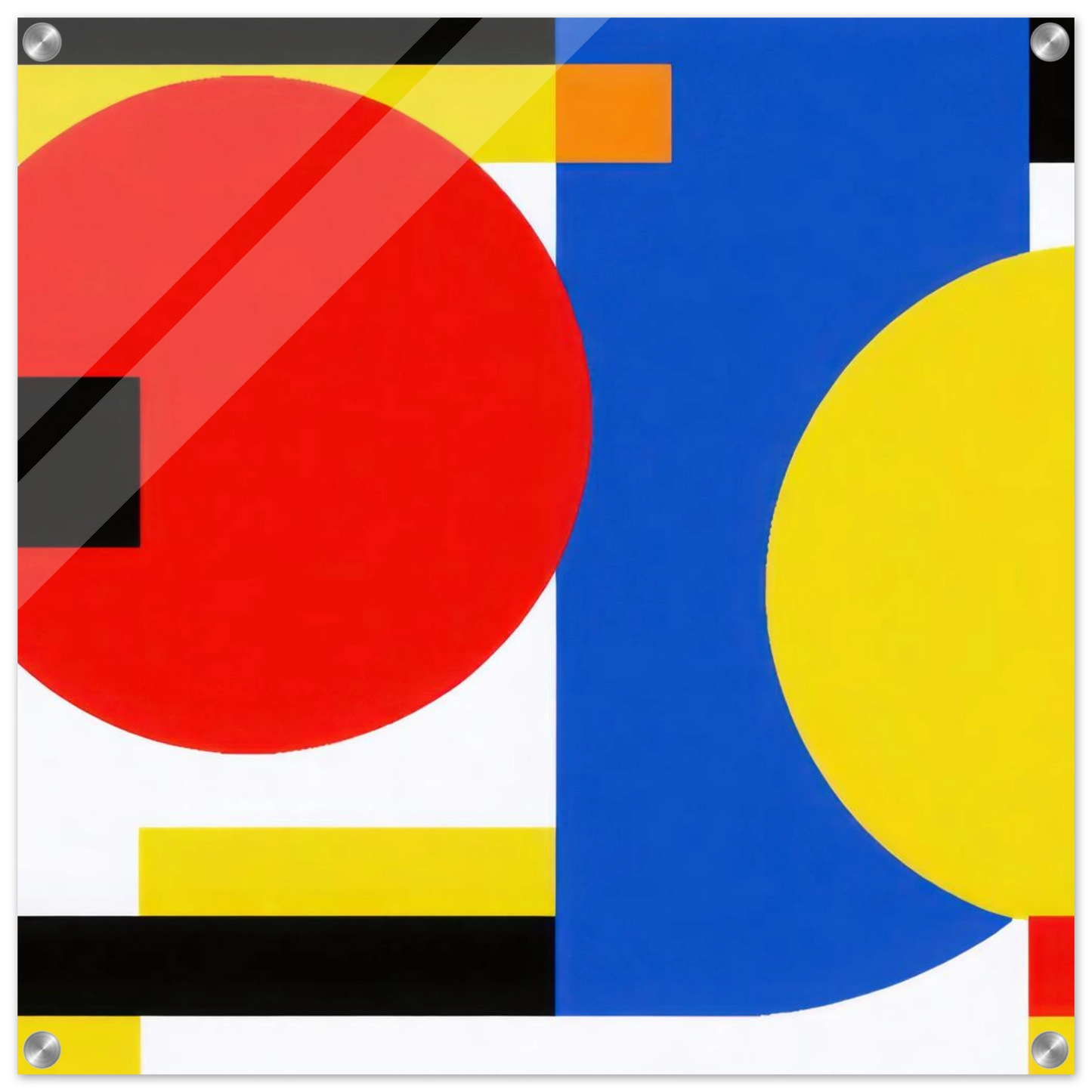 Wandbild bauhaus inspirierte komposition in leuchtendem rot blau gelb abstrakte kunst fuer ihr zuhause