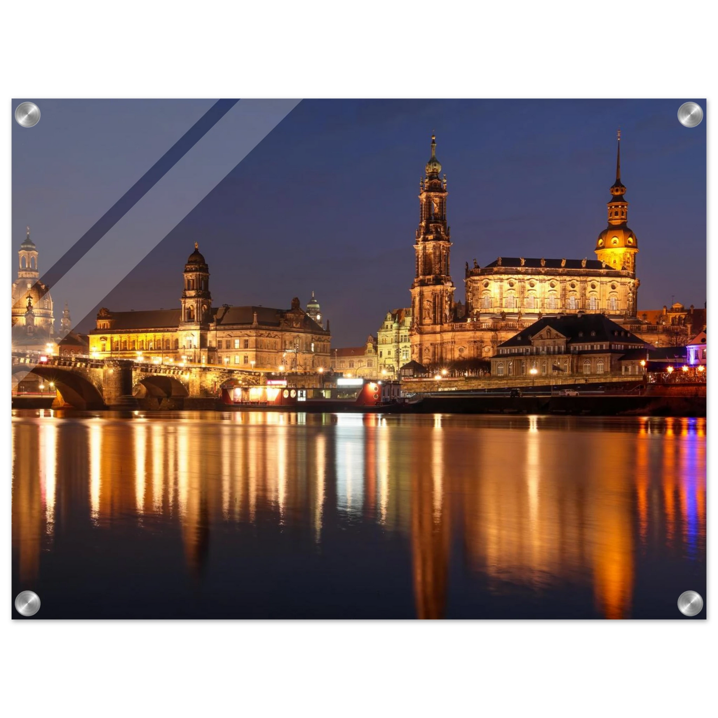 Wandbild dresden bei nacht eine malerische flusslandschaft in leuchtendem gold und azur
