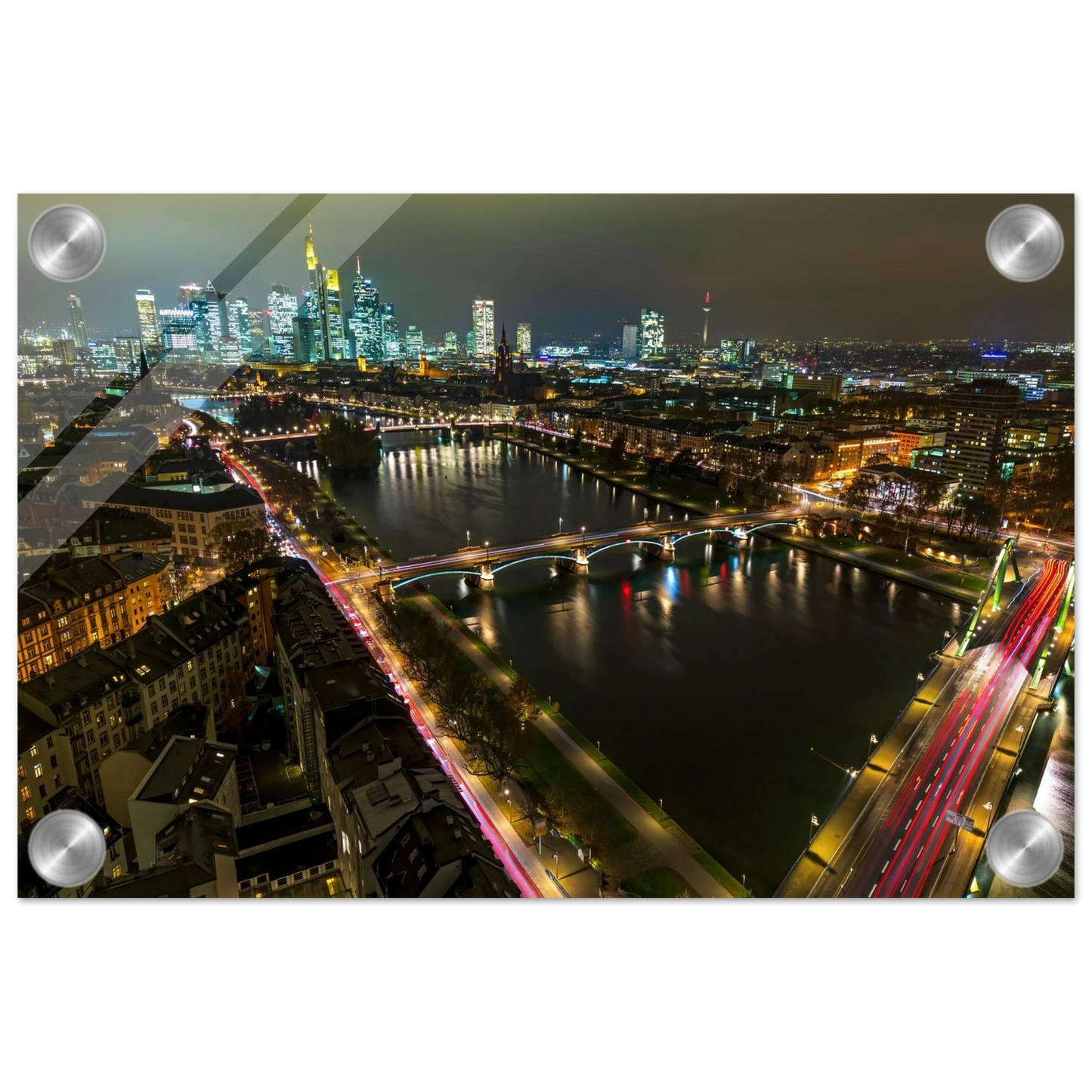 Wandbild frankfurt bei nacht pulsierende stadtansicht mit lichtspuren