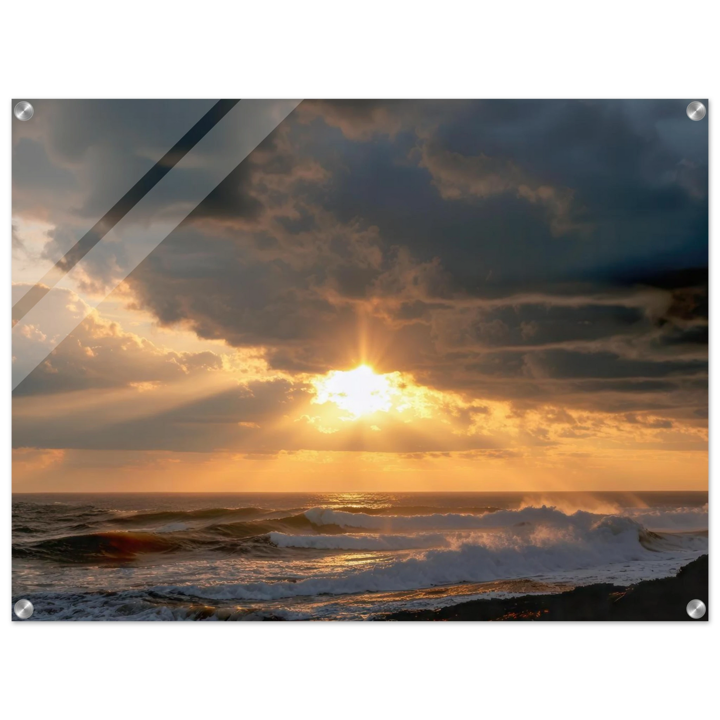 Wandbild dramatischer ozean sonnenuntergang kuestenkunst in ihrer wunschgroesse