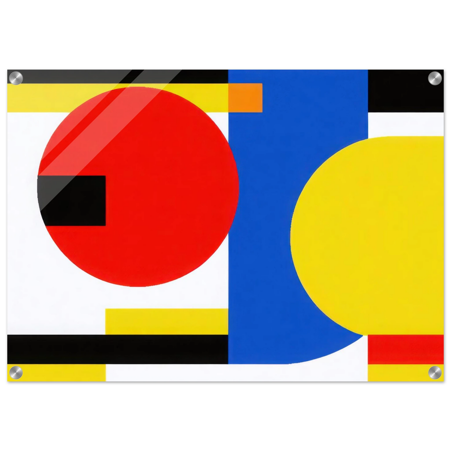 Wandbild bauhaus inspirierte komposition in leuchtendem rot blau gelb abstrakte kunst fuer ihr zuhause