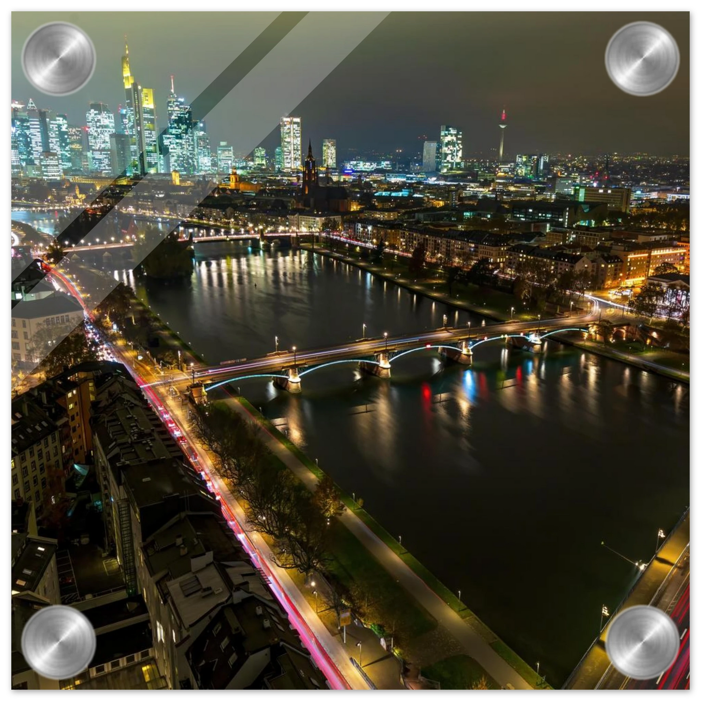 Wandbild frankfurt bei nacht pulsierende stadtansicht mit lichtspuren